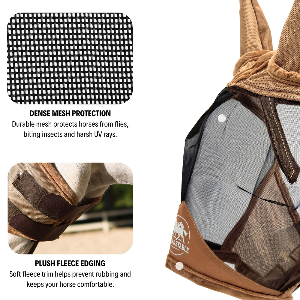 BARN & STABLE silver color fly mask offers a sleek turnout option.