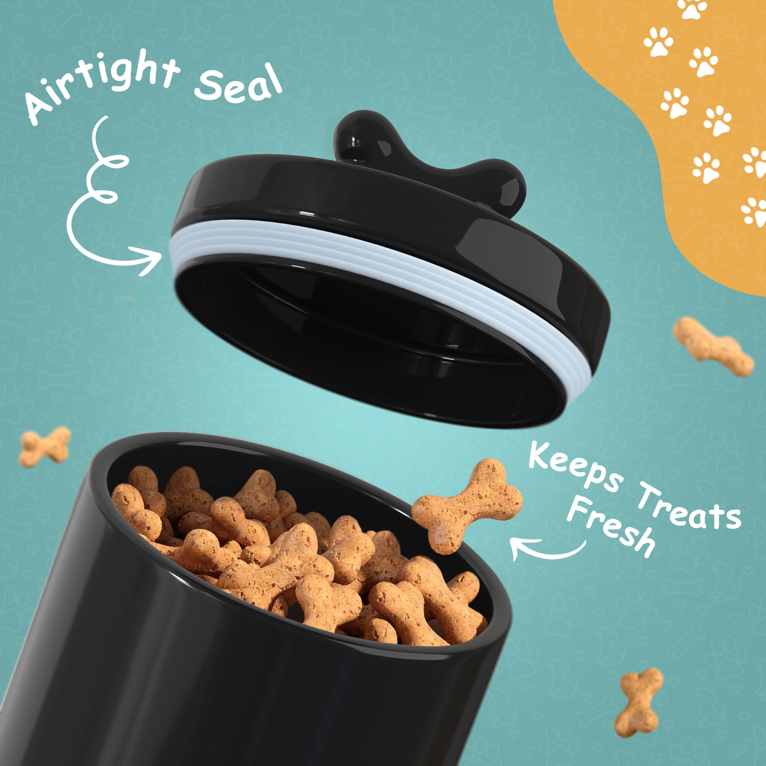 Barnyard Designs large dog treat container on kitchen counter, 56 oz capacity