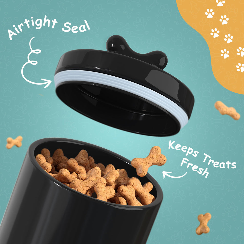 Barnyard Designs large dog treat container on kitchen counter, 56 oz capacity