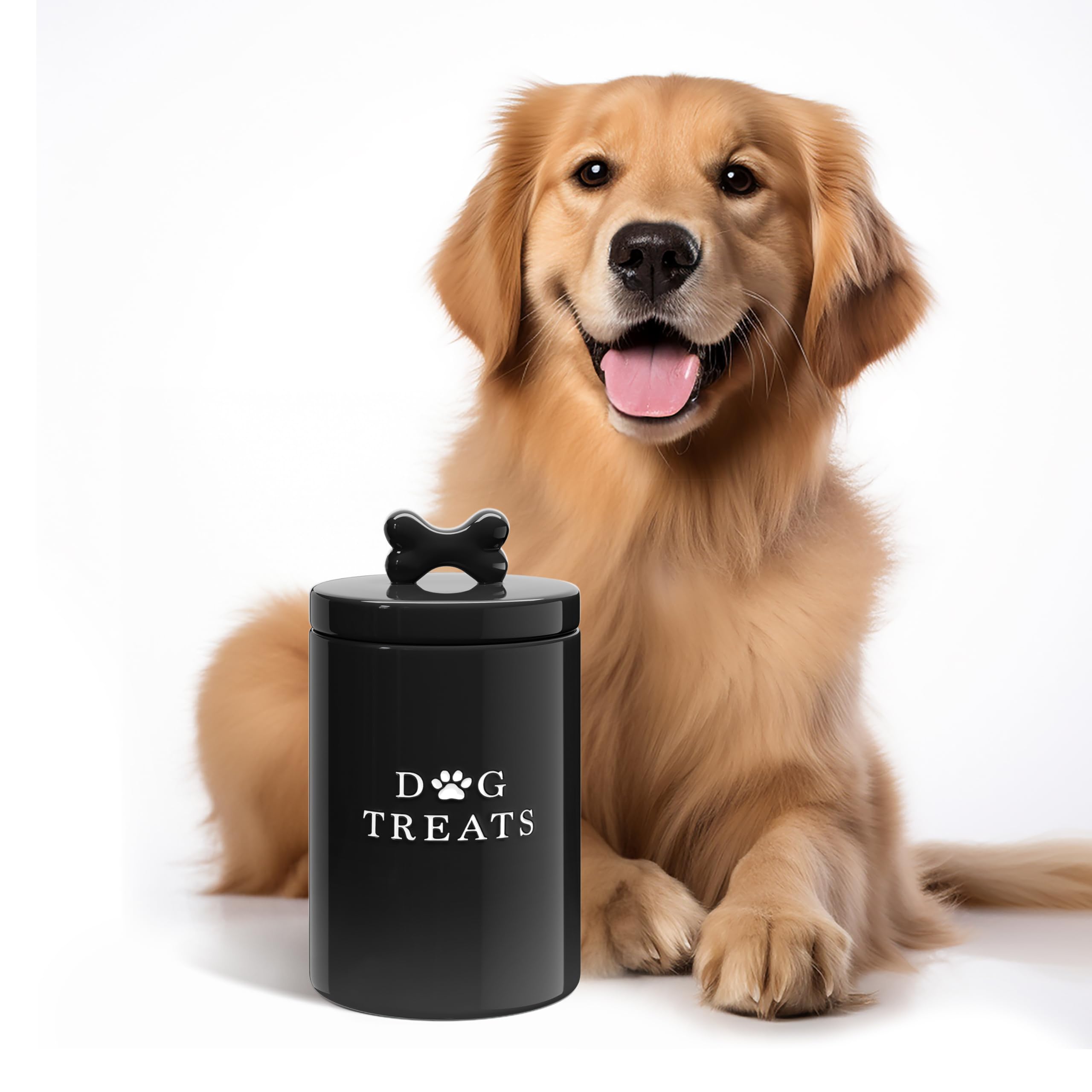 Barnyard Designs black ceramic storage jar for pet snacks
