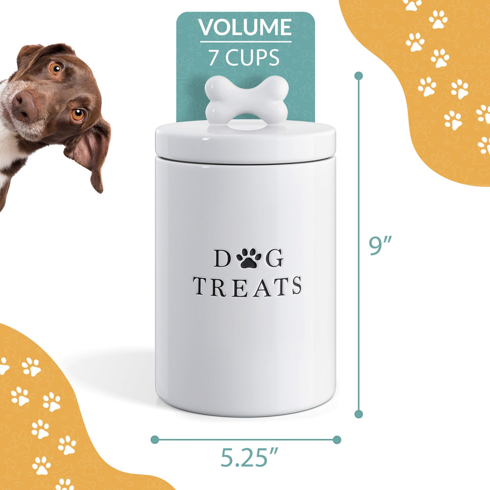 Barnyard Designs airtight dog treat jar keeps treats fresh and dry.