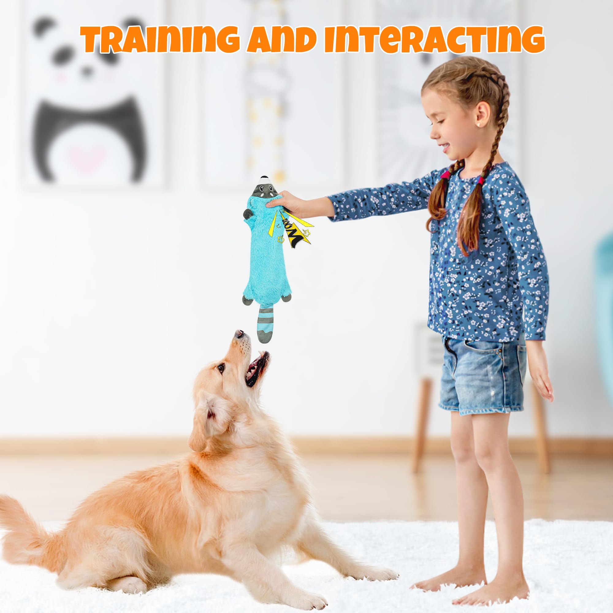 BARRGALIN Raccoon No Stuffing Squeak Toy keeps dogs busy and engaged