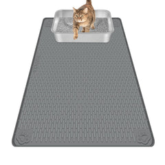 Bartuke cat litter mat 34x22 covering litter box area reduces mess.