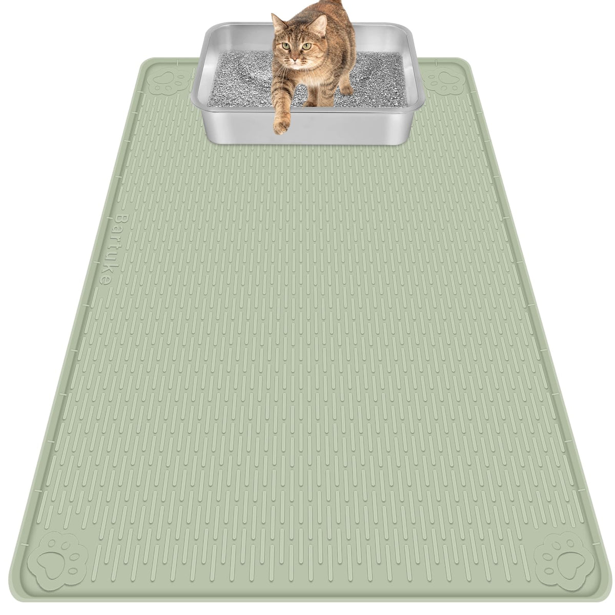 Bartuke cat litter mat full view showing large green coverage.