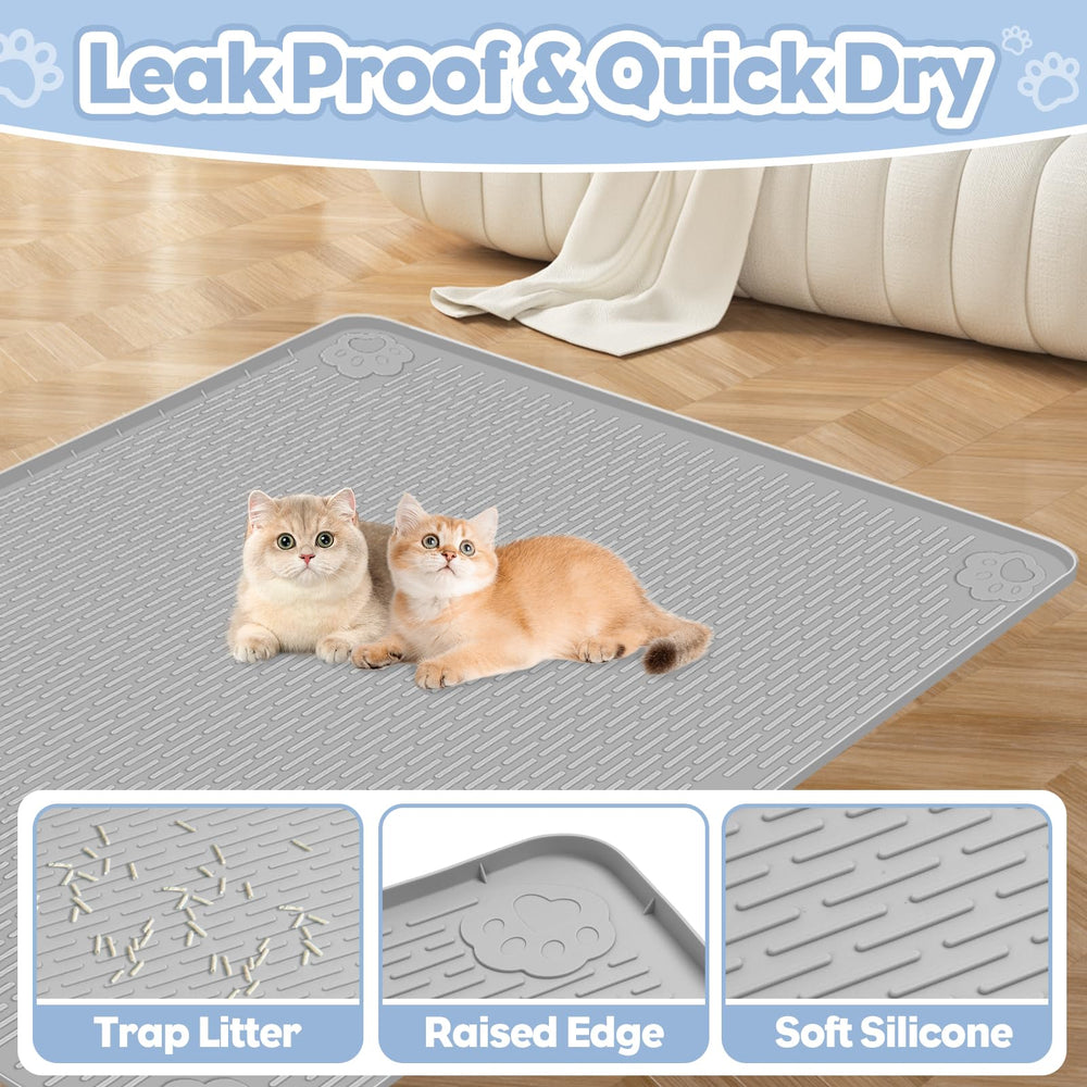 Bartuke mat features a textured surface that traps litter and minimizes scatter.