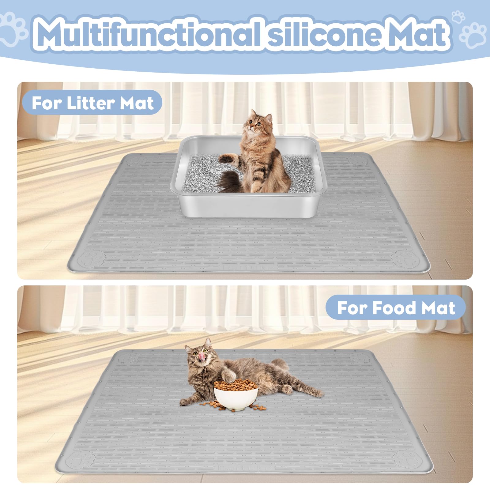 Bartuke mat can be placed under food and water bowls to catch spills.