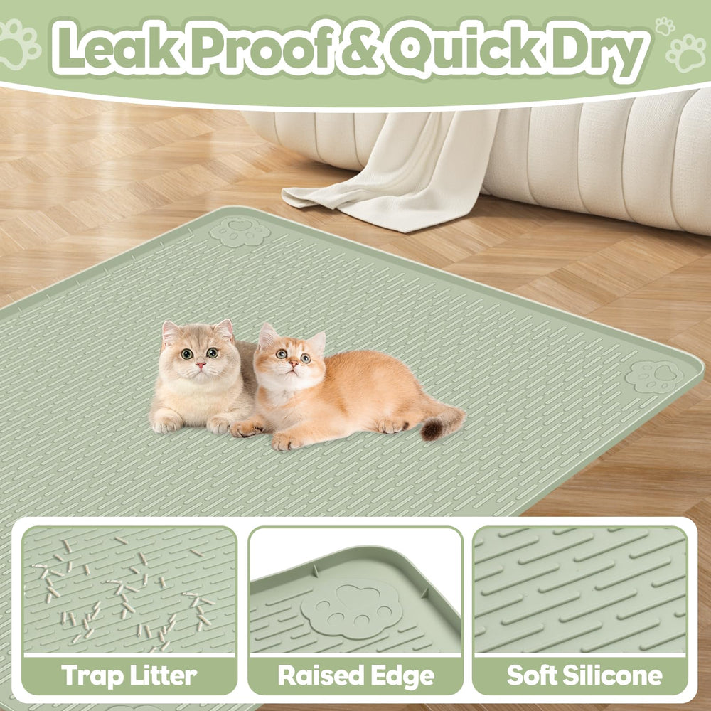 Bartuke cat litter mat under box demonstrates broad green coverage.