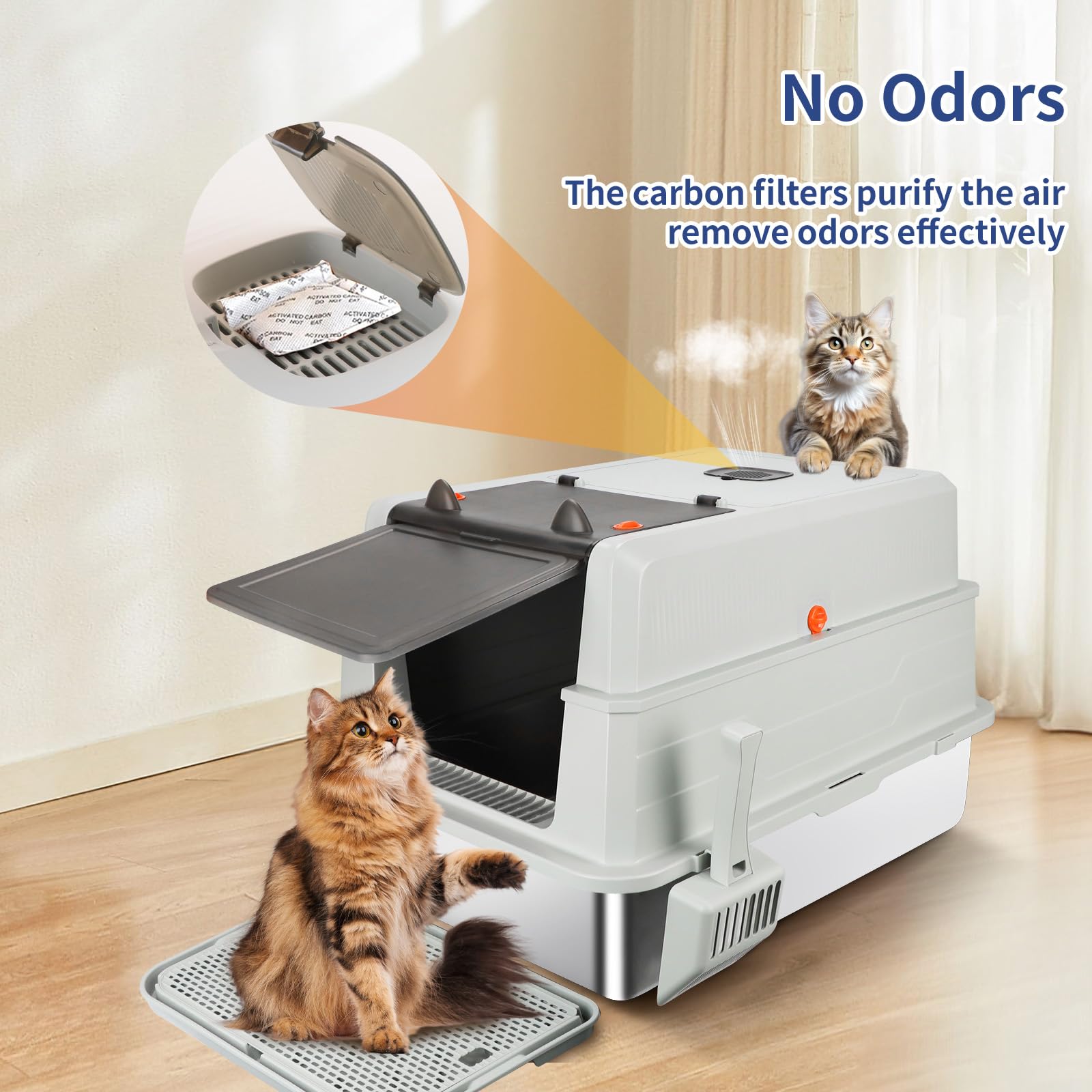 Bartuke includes litter scoop and foot pedal for convenient litter handling.