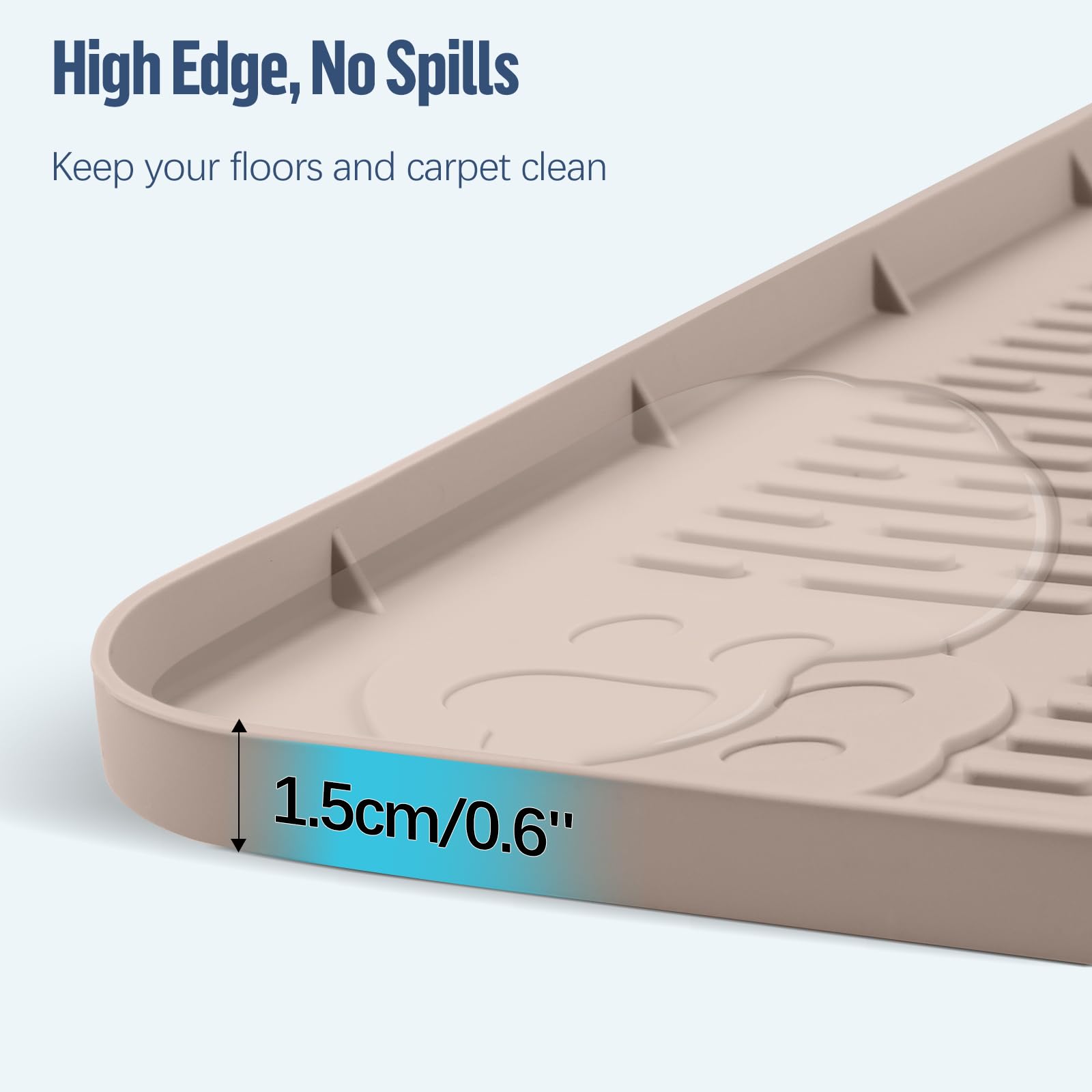 Bartuke raised edge contains leaks, protecting carpets and furnishings.