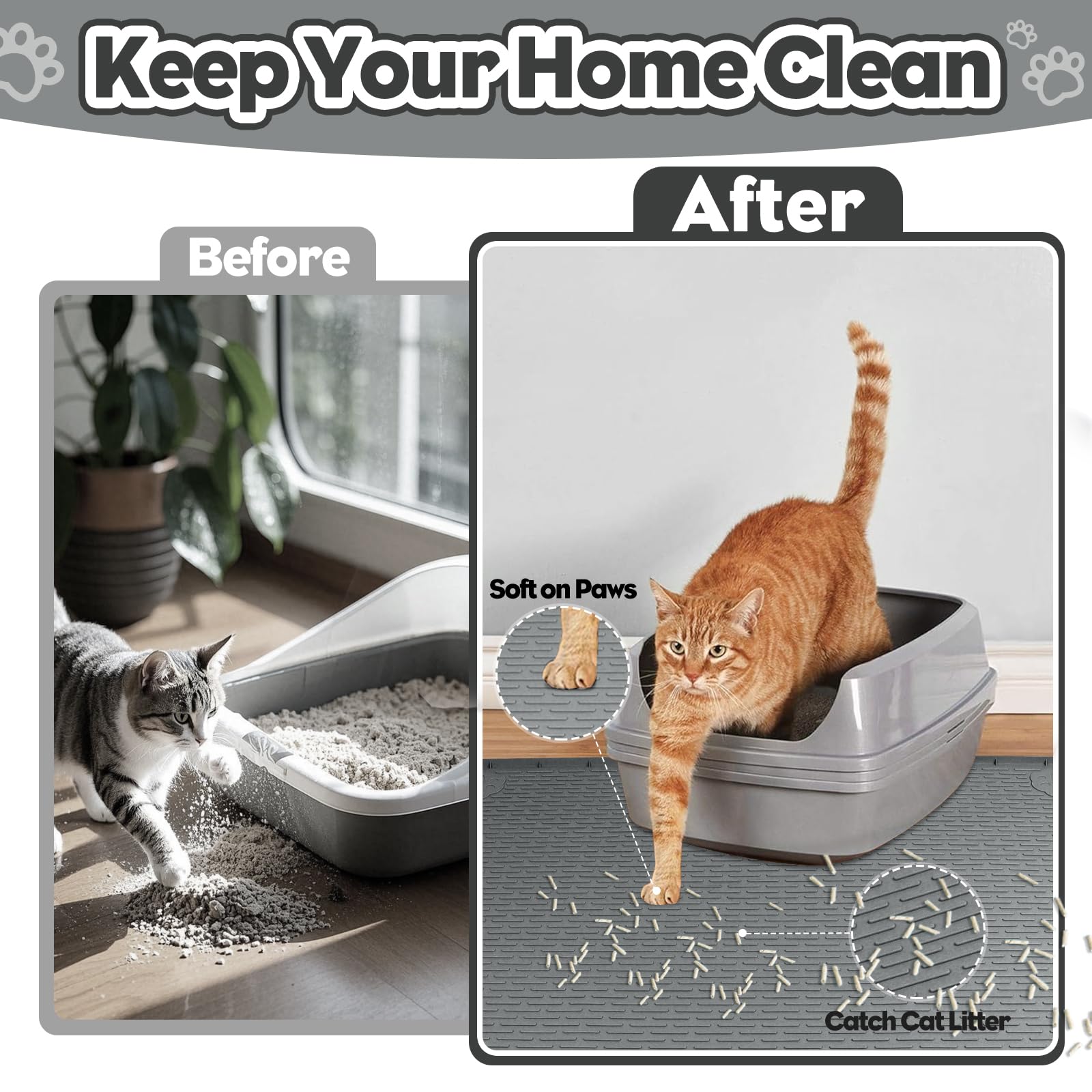 Bartuke silicone cat litter mat soft on paws protects floors.