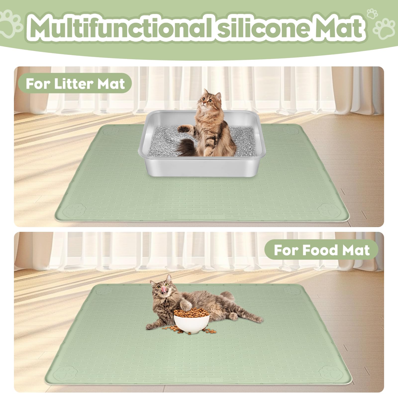 Bartuke waterproof silicone mat in green protects floors from spills.