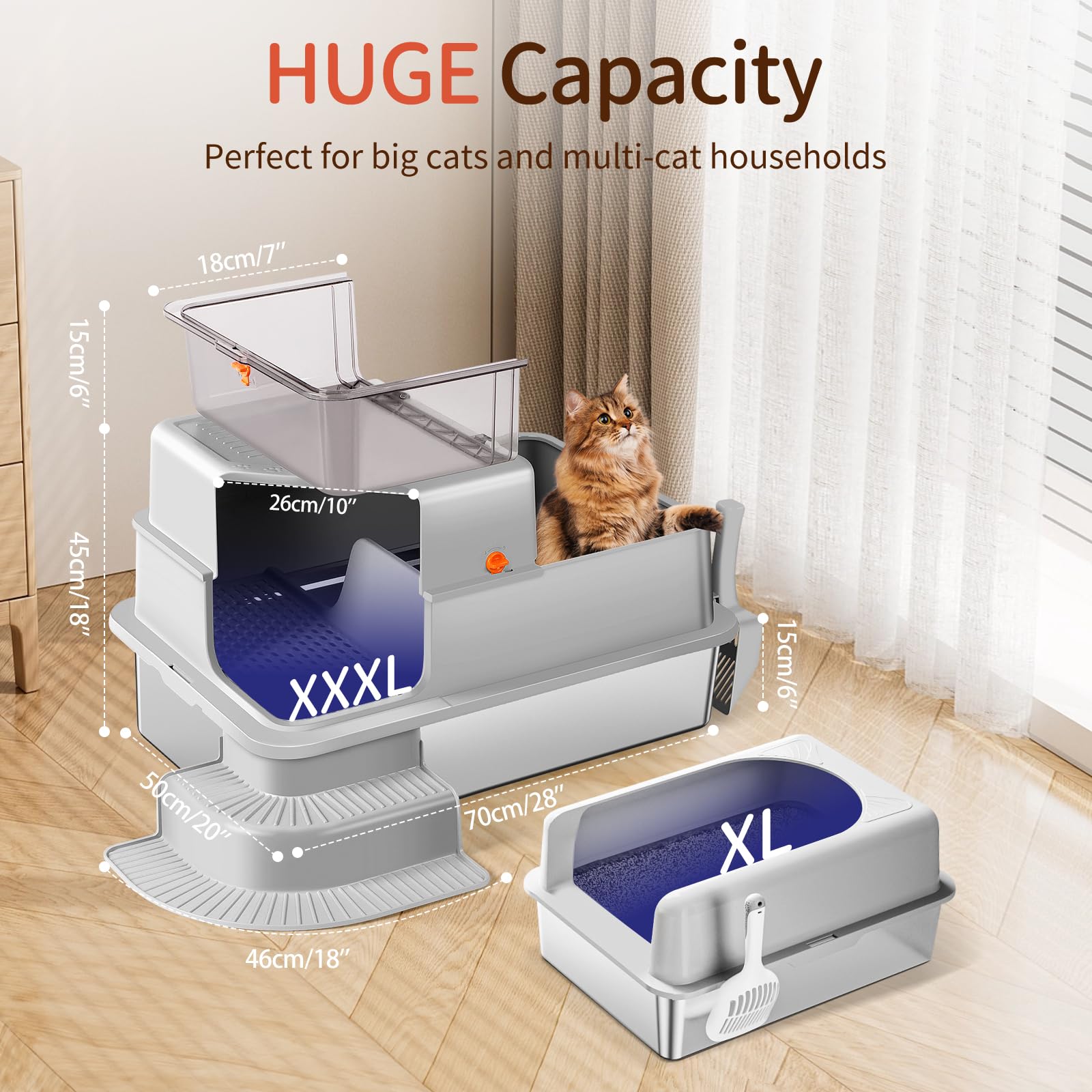 Bartuke XXXL with filter grid improves litter containment and reduces splash.