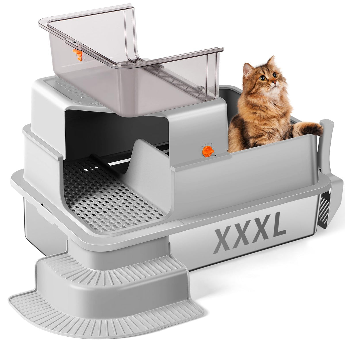 Bartuke XXXL stainless steel litter box in full view for large cats.