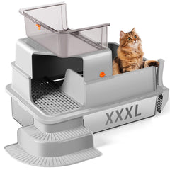 Bartuke XXXL stainless steel litter box in full view for large cats.