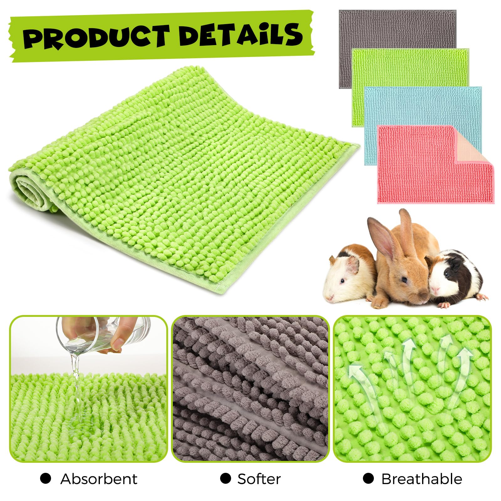 Barydat guinea pig liner with non-slip back stays in place