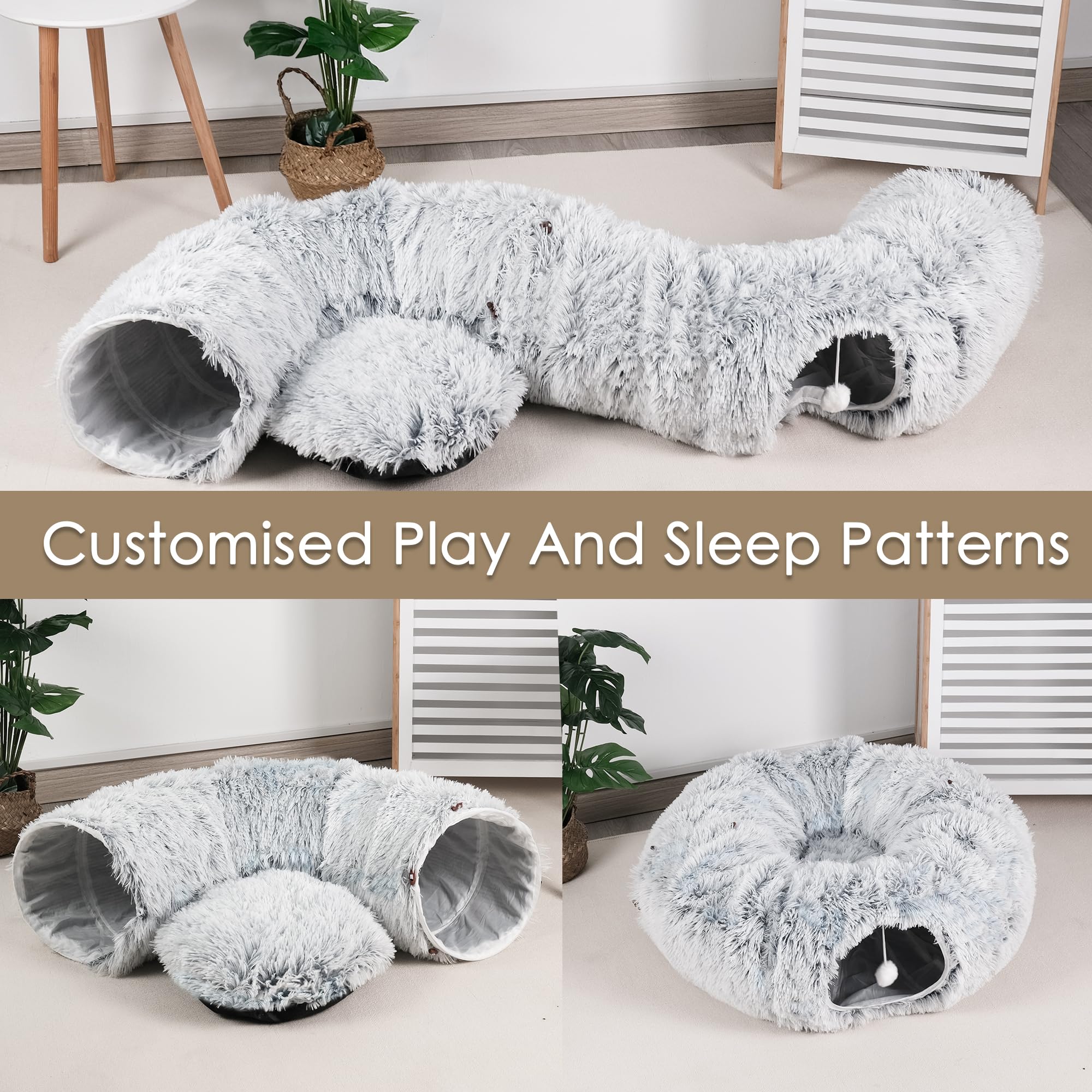 Baseola Cat Tunnel Bed grey soft finish blends with home décor