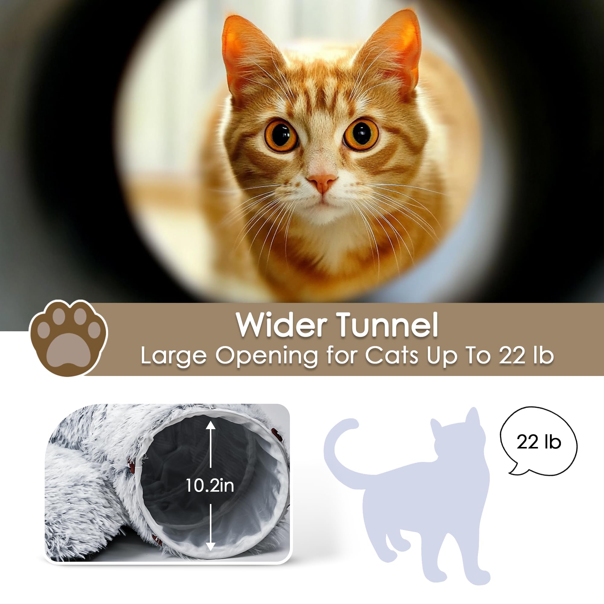 Baseola Cat Tunnel Bed hanging toy at exit for interactive play