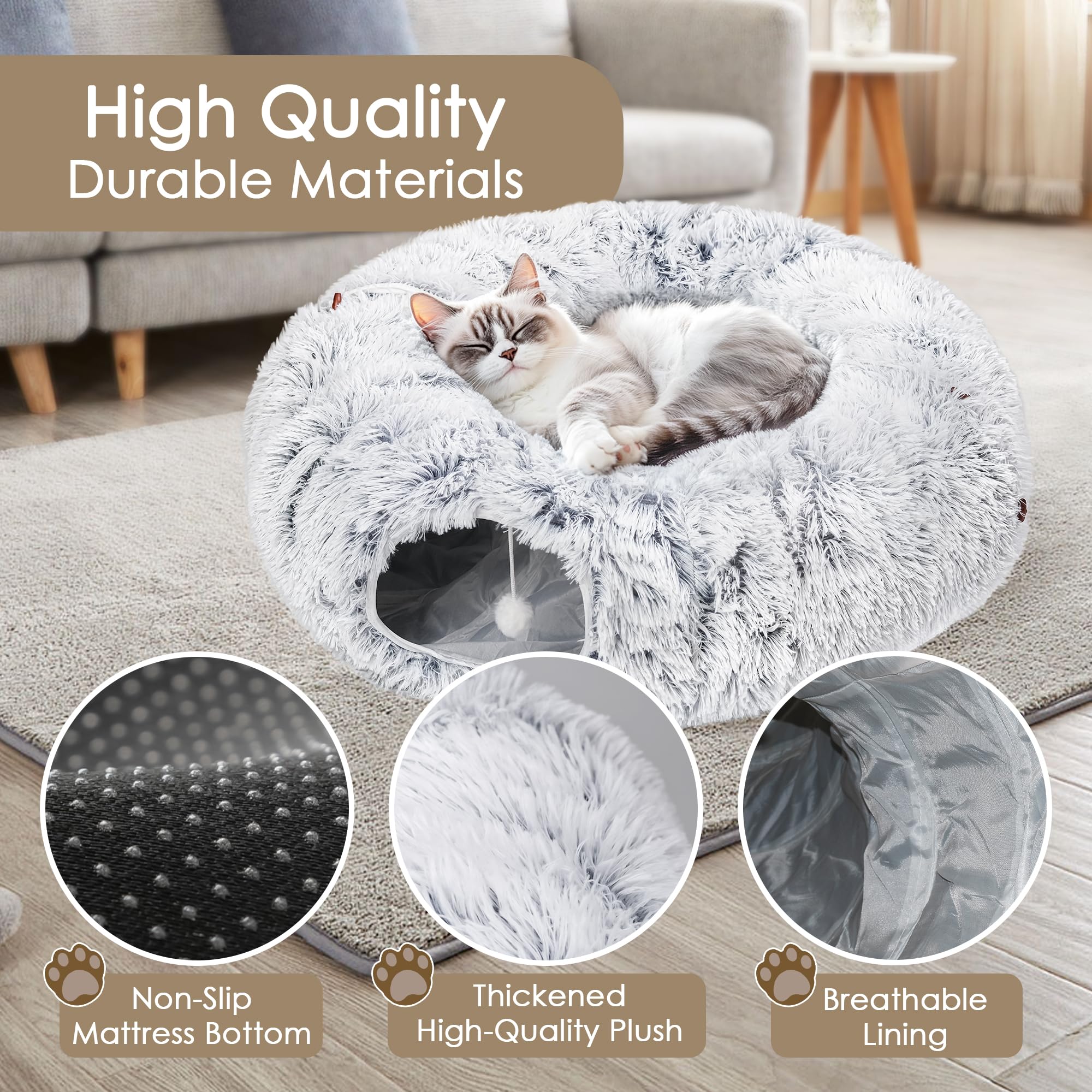 Baseola Cat Tunnel Bed supports pets up to 22 pounds