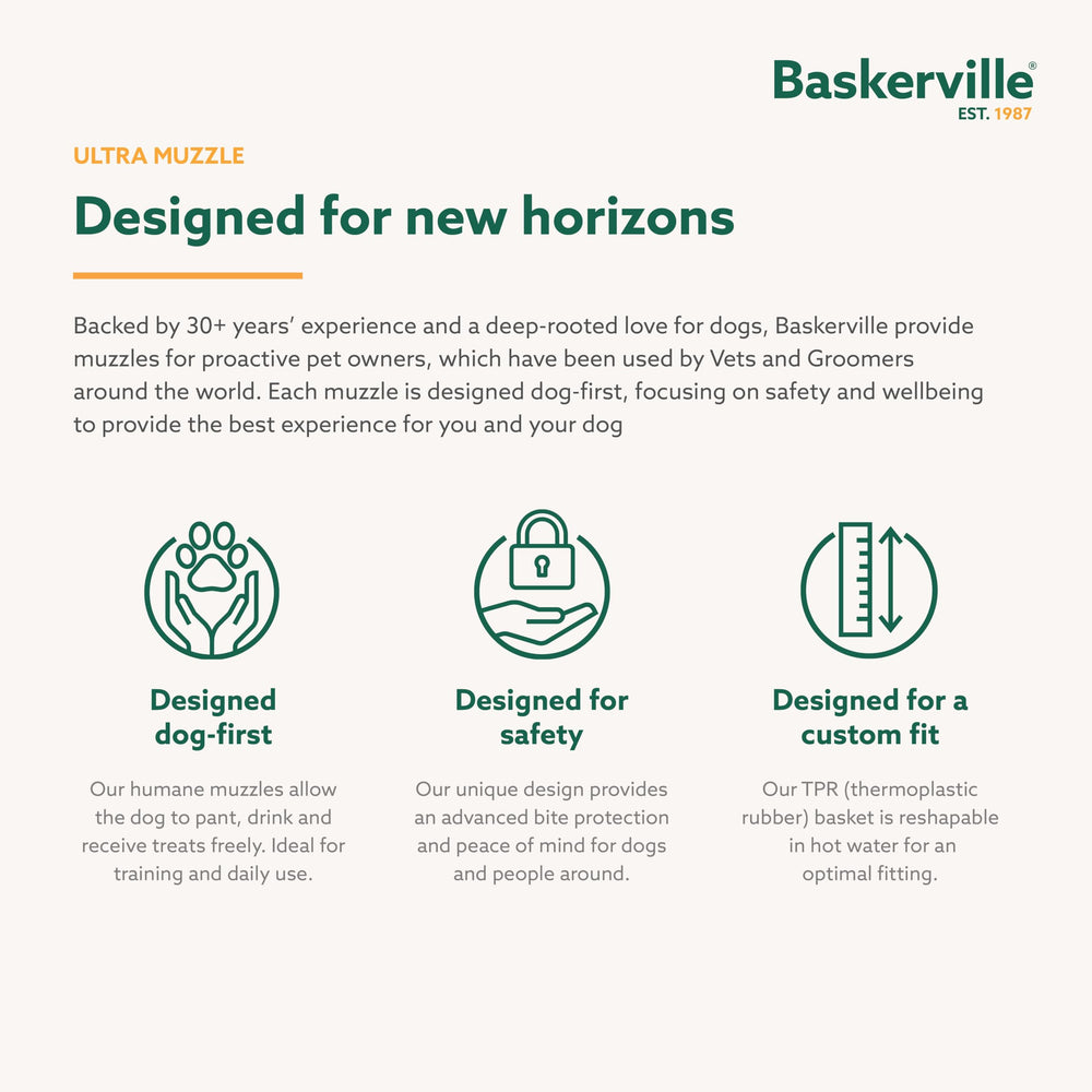 Baskerville Ultra Muzzle durable thermo-plastic rubber construction for long-lasting use.