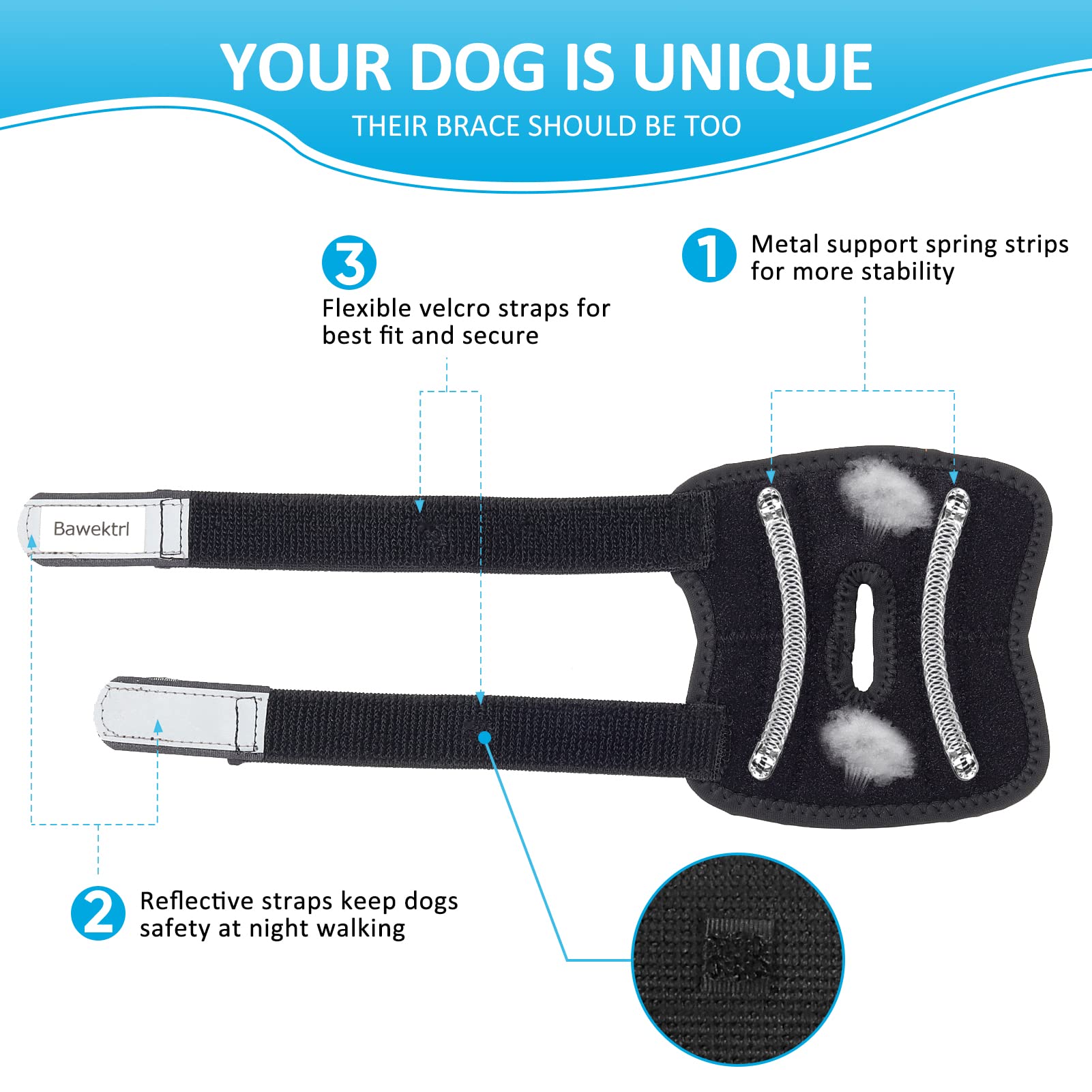Size chart guided selection ensures correct fit for Bawektrl hock brace