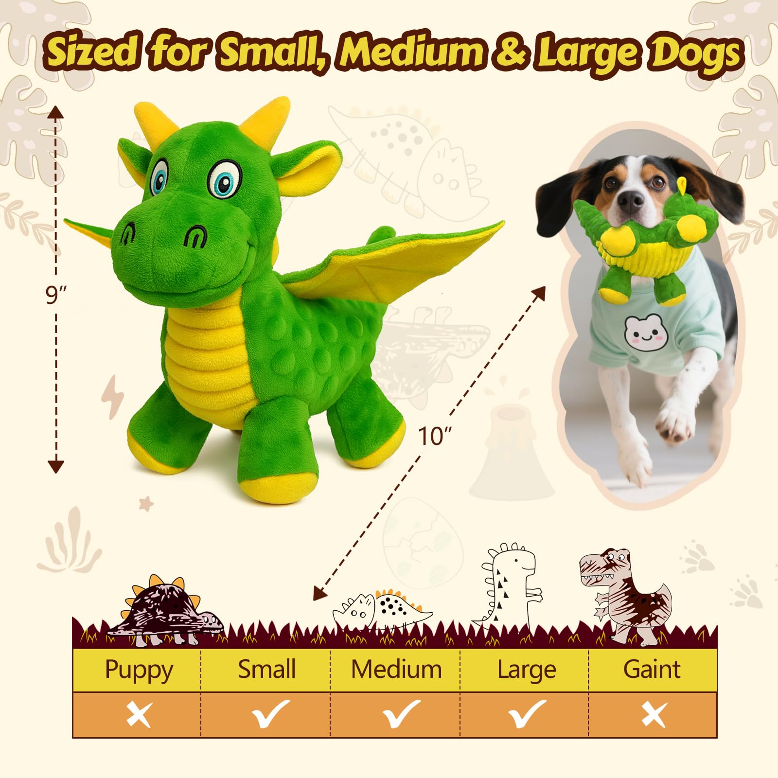 BBeary Squeaky Dragon Toy soft plush body offers gentle chewing comfort