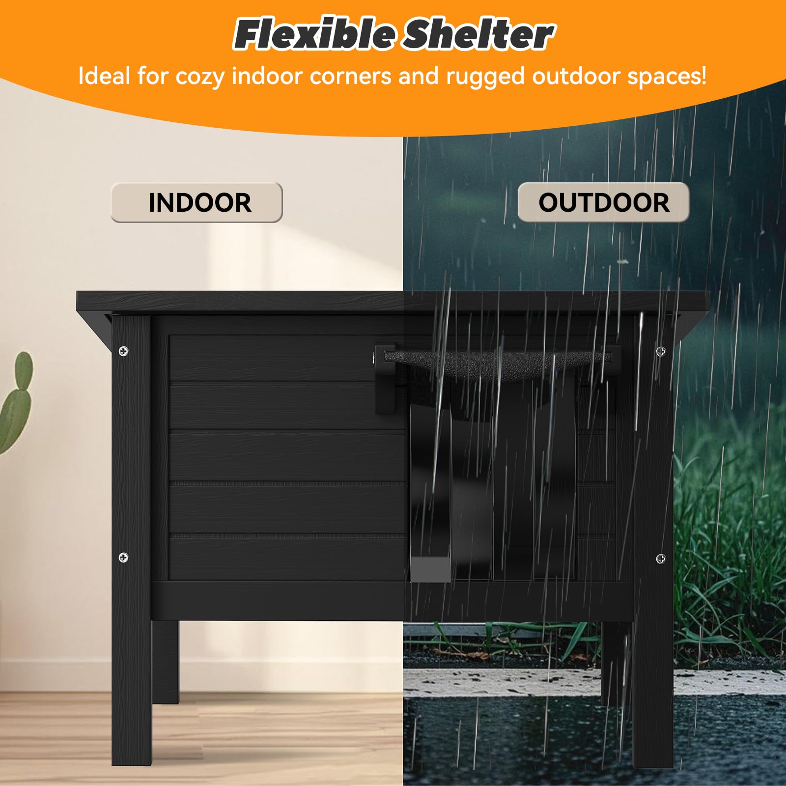 bbgroundgrm Weatherproof Outdoor Cat House roof close-up highlights water-shedding slant.