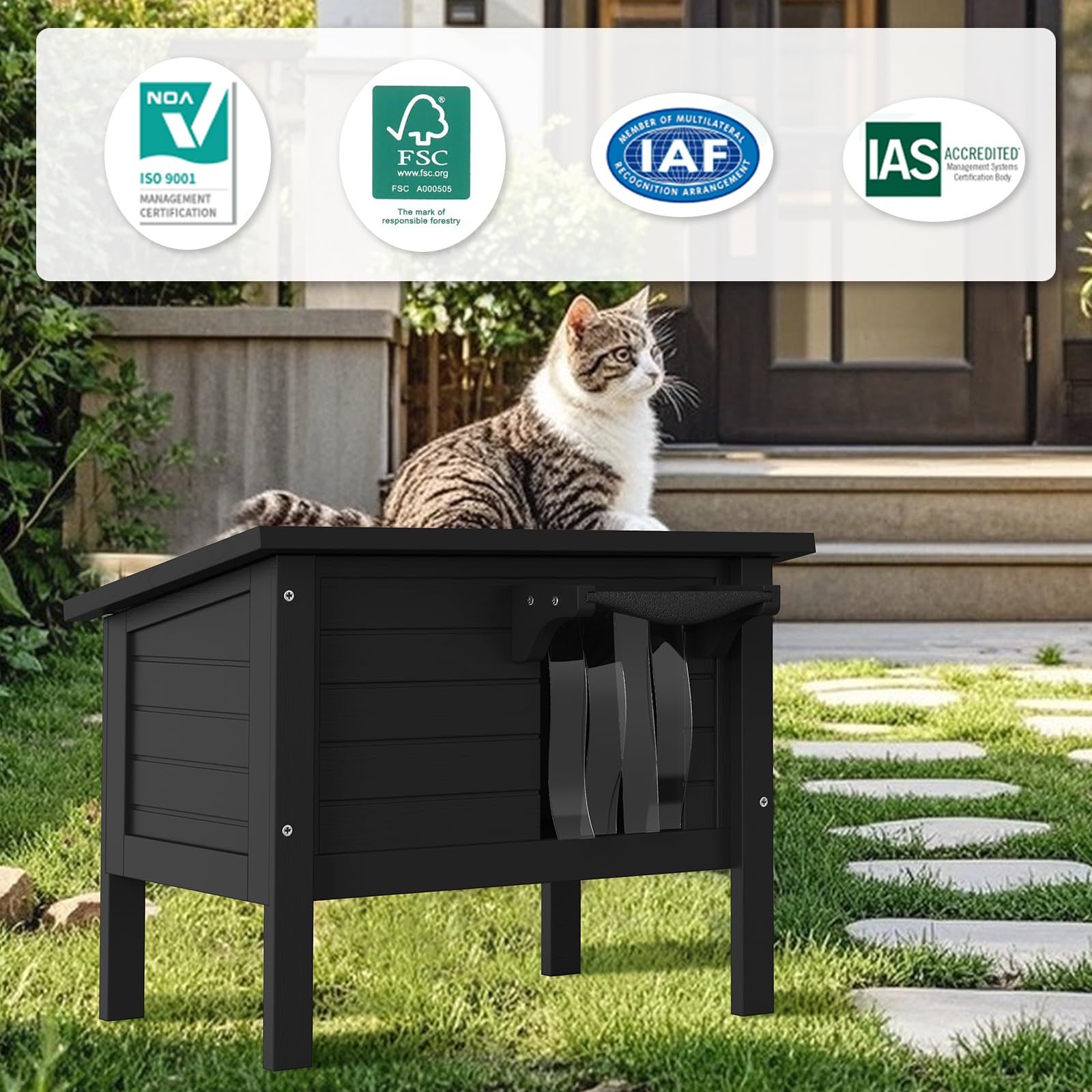 bbgroundgrm Weatherproof Outdoor Cat House wood texture signals durable, outdoor-ready shelter.