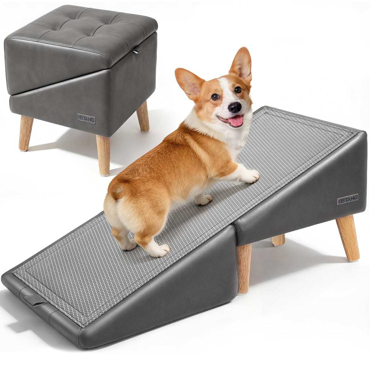 BBtang 16-inch dog stairs side view for gentle incline and easy access