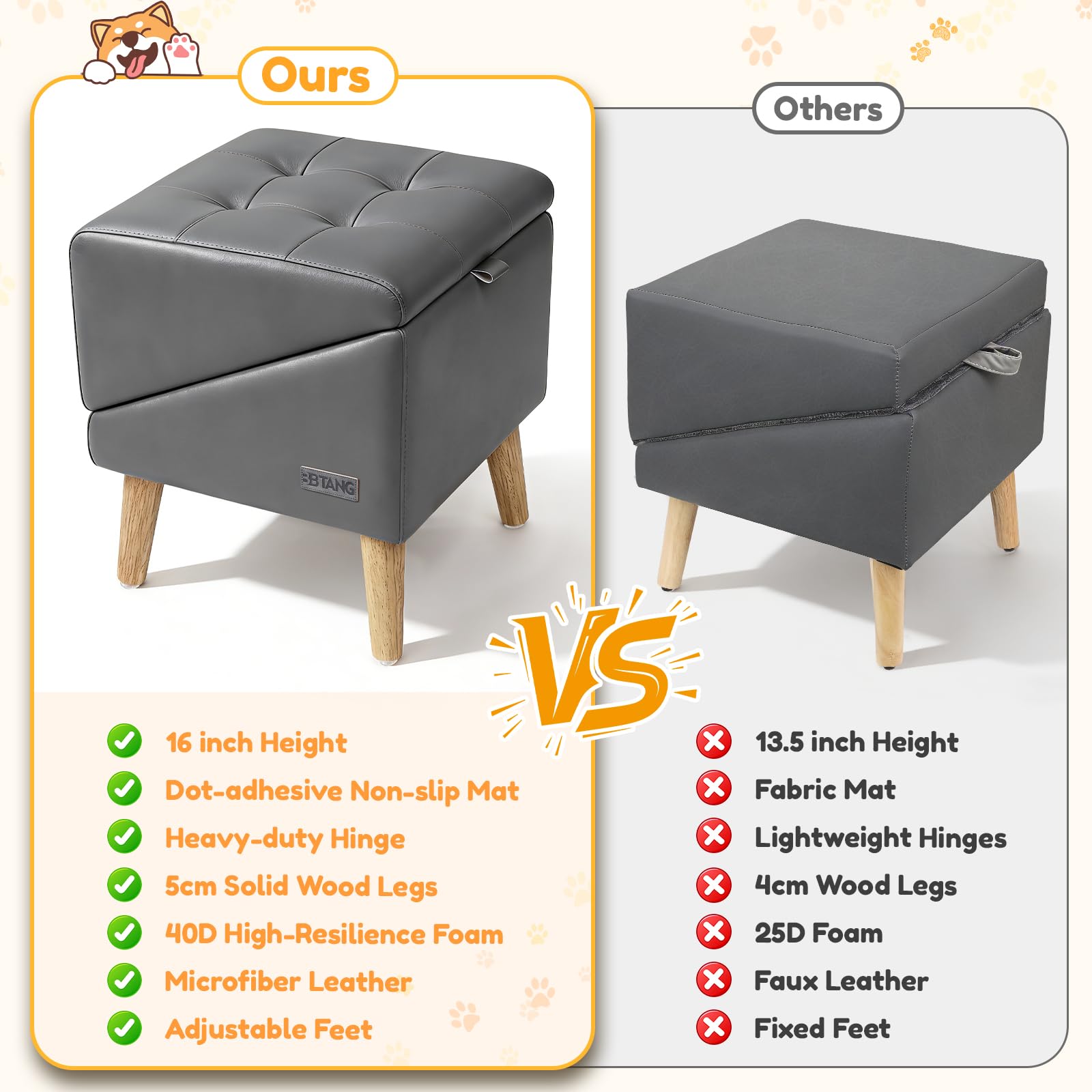 BBtang pet stairs with easy-clean leather surface for comfort