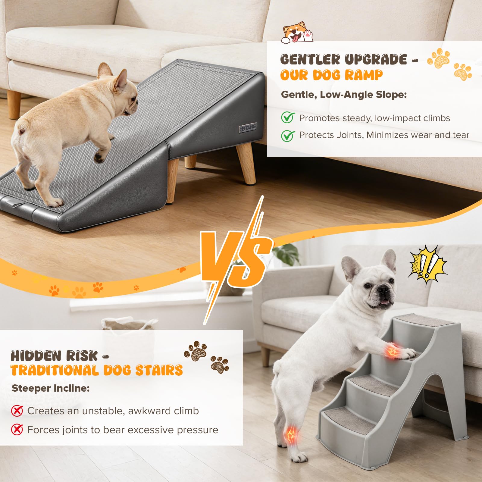 BBtang dog stairs in grey shown in living room setting