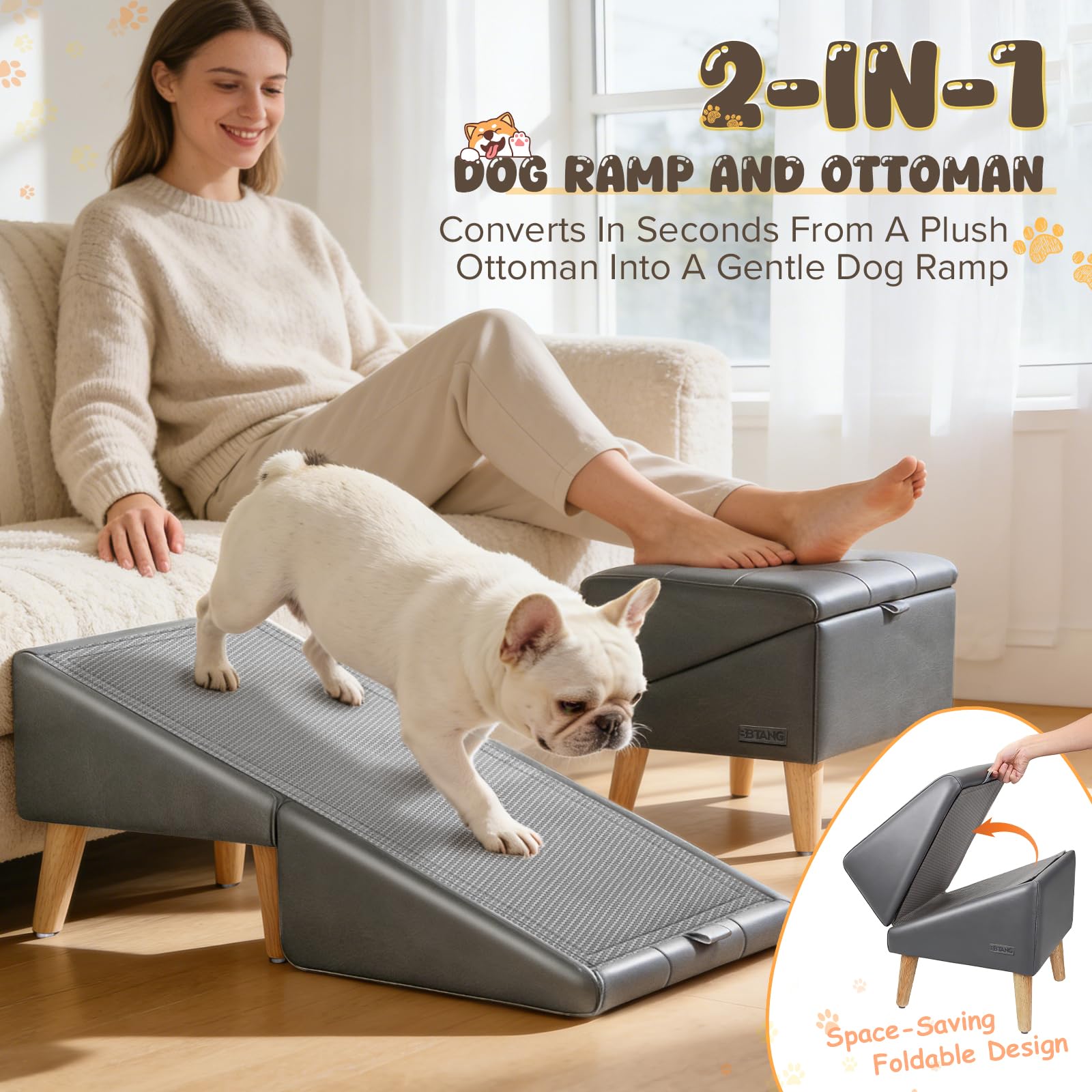 BBtang dog stairs solid wood frame provides sturdy, reliable support