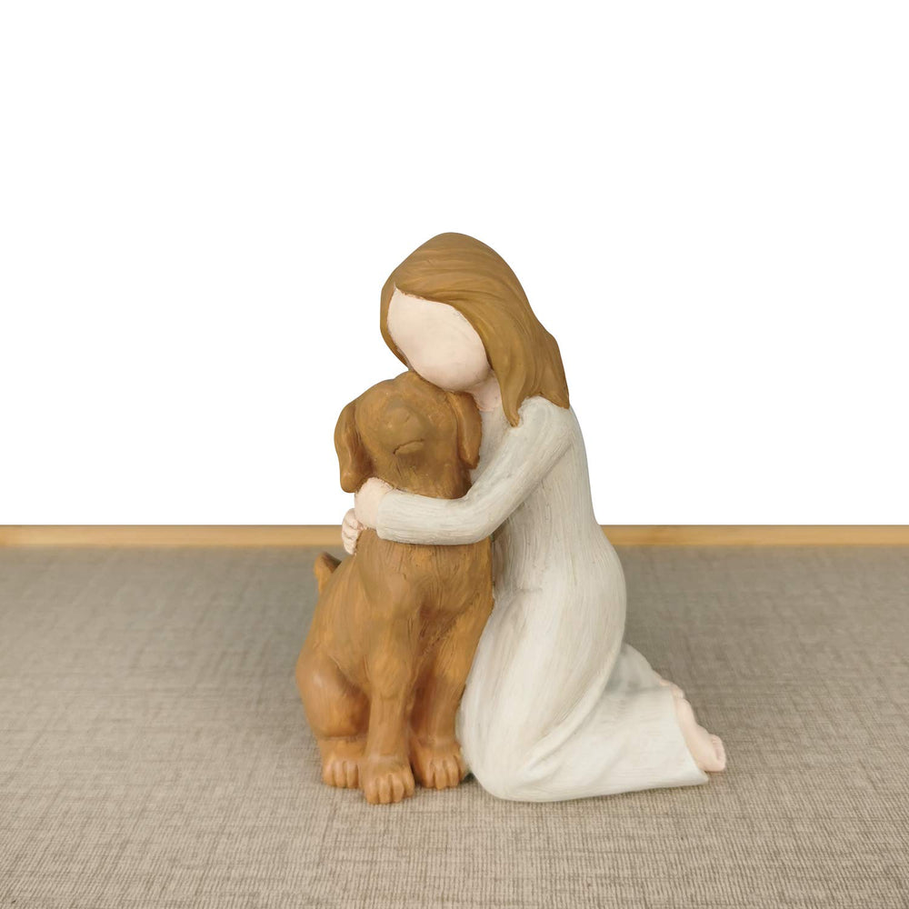 BC BINGO CASTLE Dog Angel Figurine on windowsill, catches ambient light beautifully.