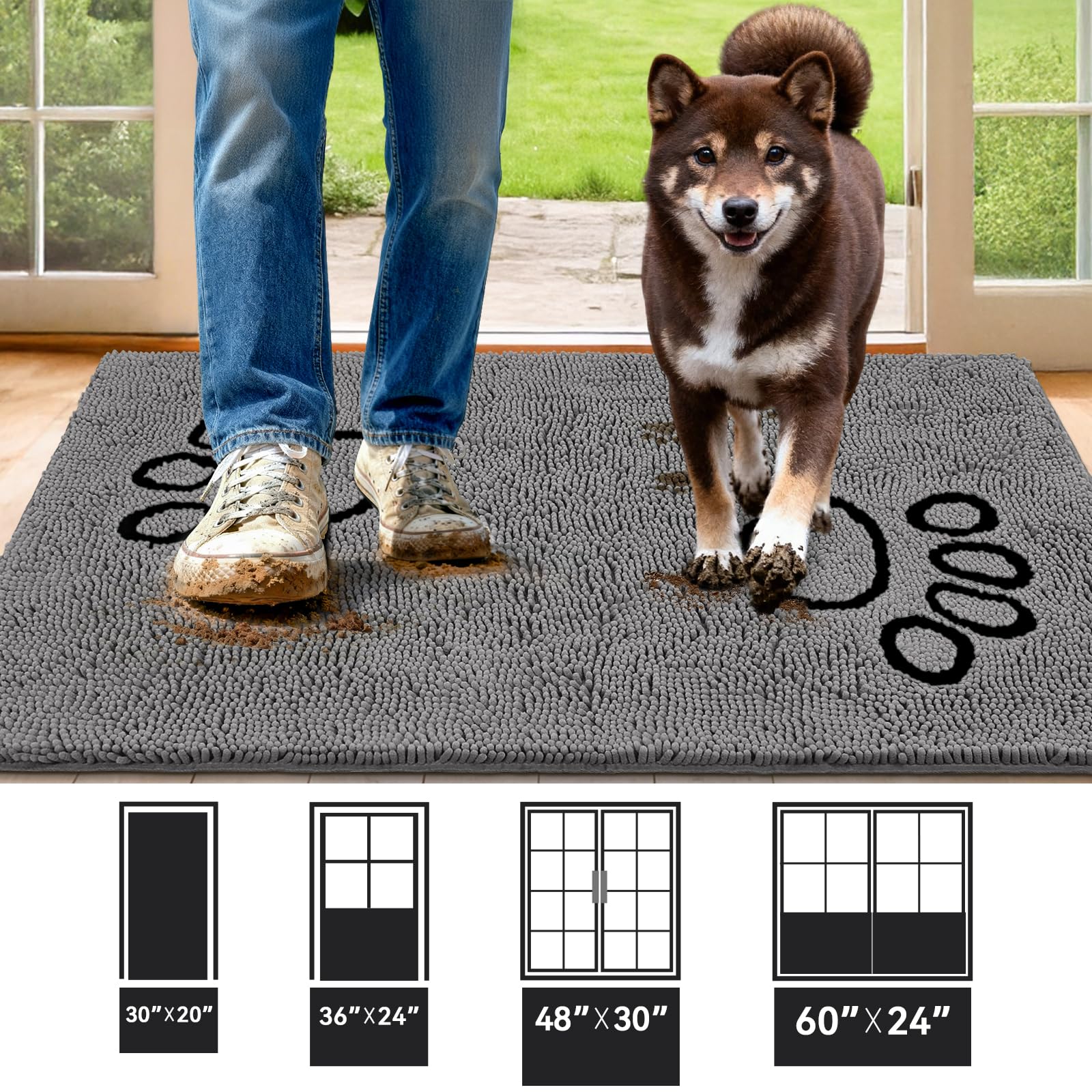 Bcoimo anti-slip dog mat prevents shifting on indoor floors for muddy paws.