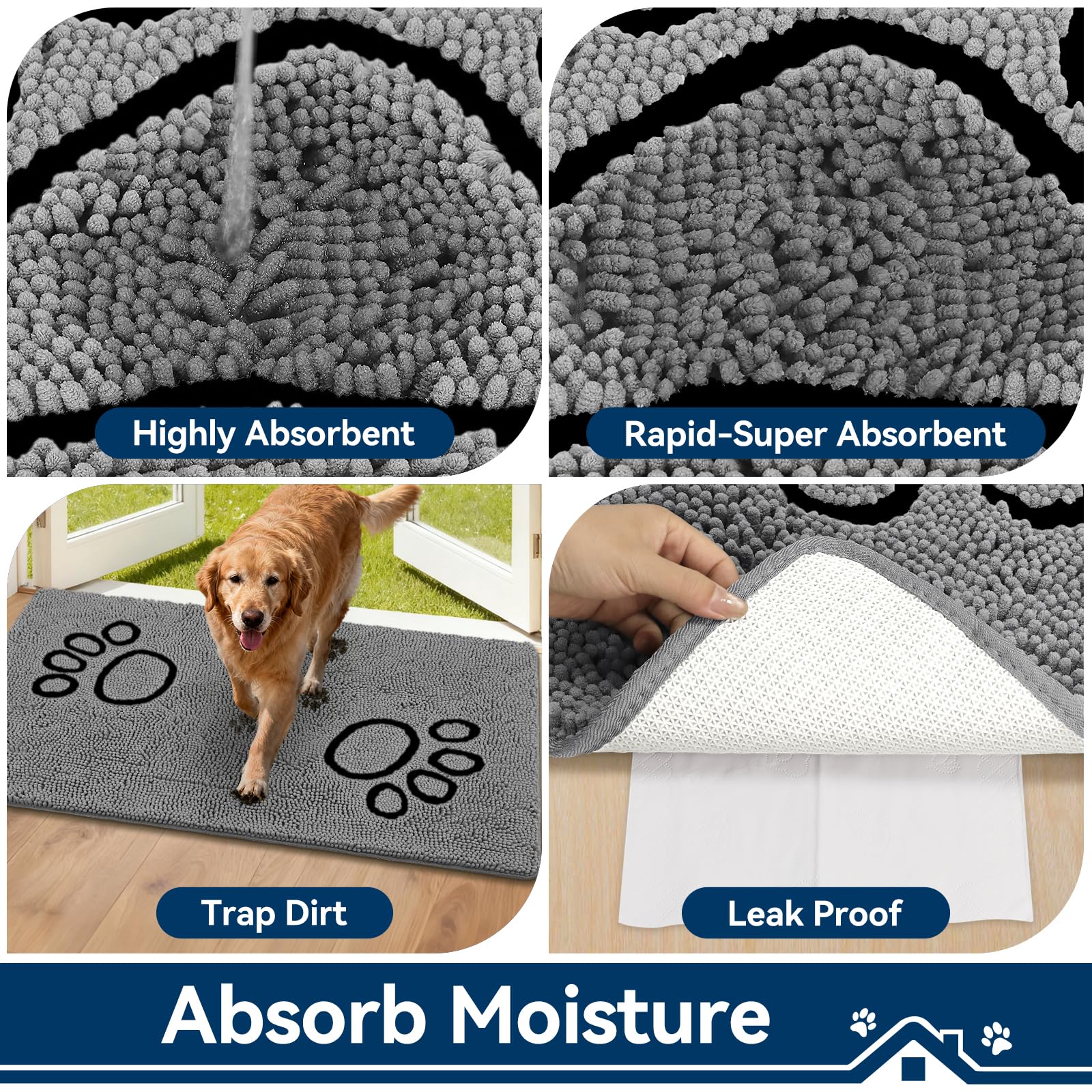 Bcoimo pet rug absorbs moisture and dirt to keep entryways cleaner.