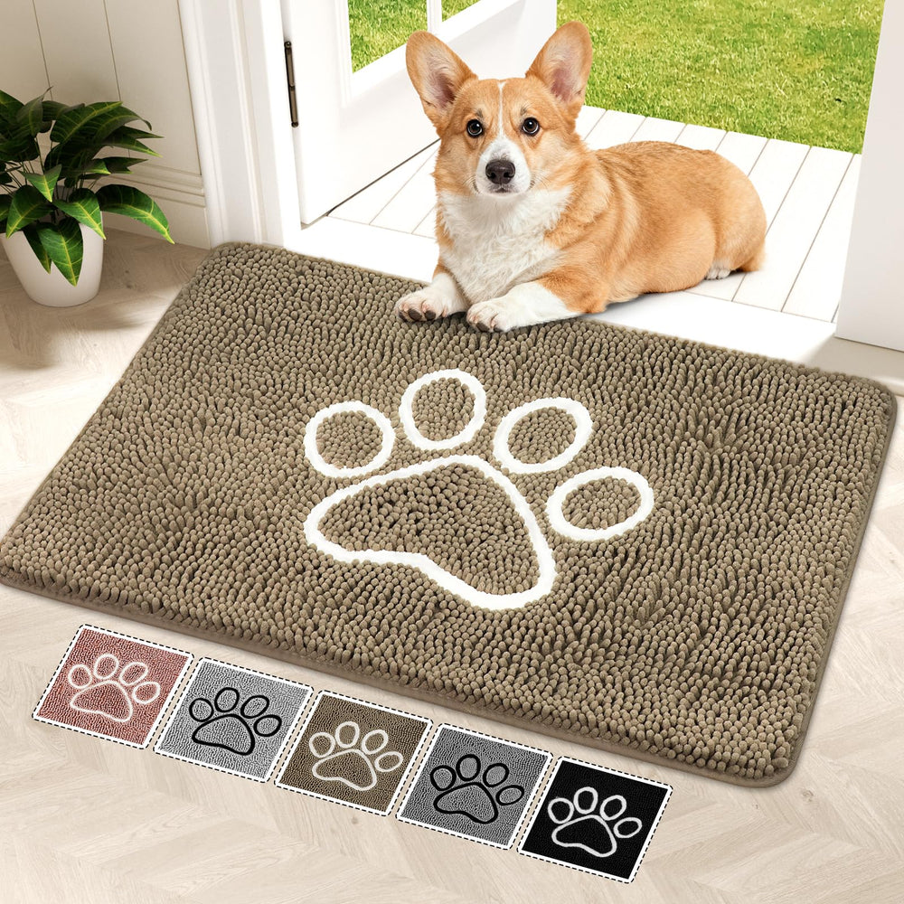 Bcoimo dog door mat top view shows plush chenille pile absorbing moisture