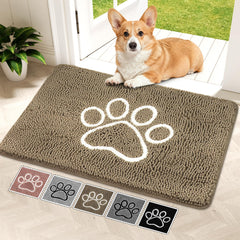 Bcoimo dog door mat top view shows plush chenille pile absorbing moisture