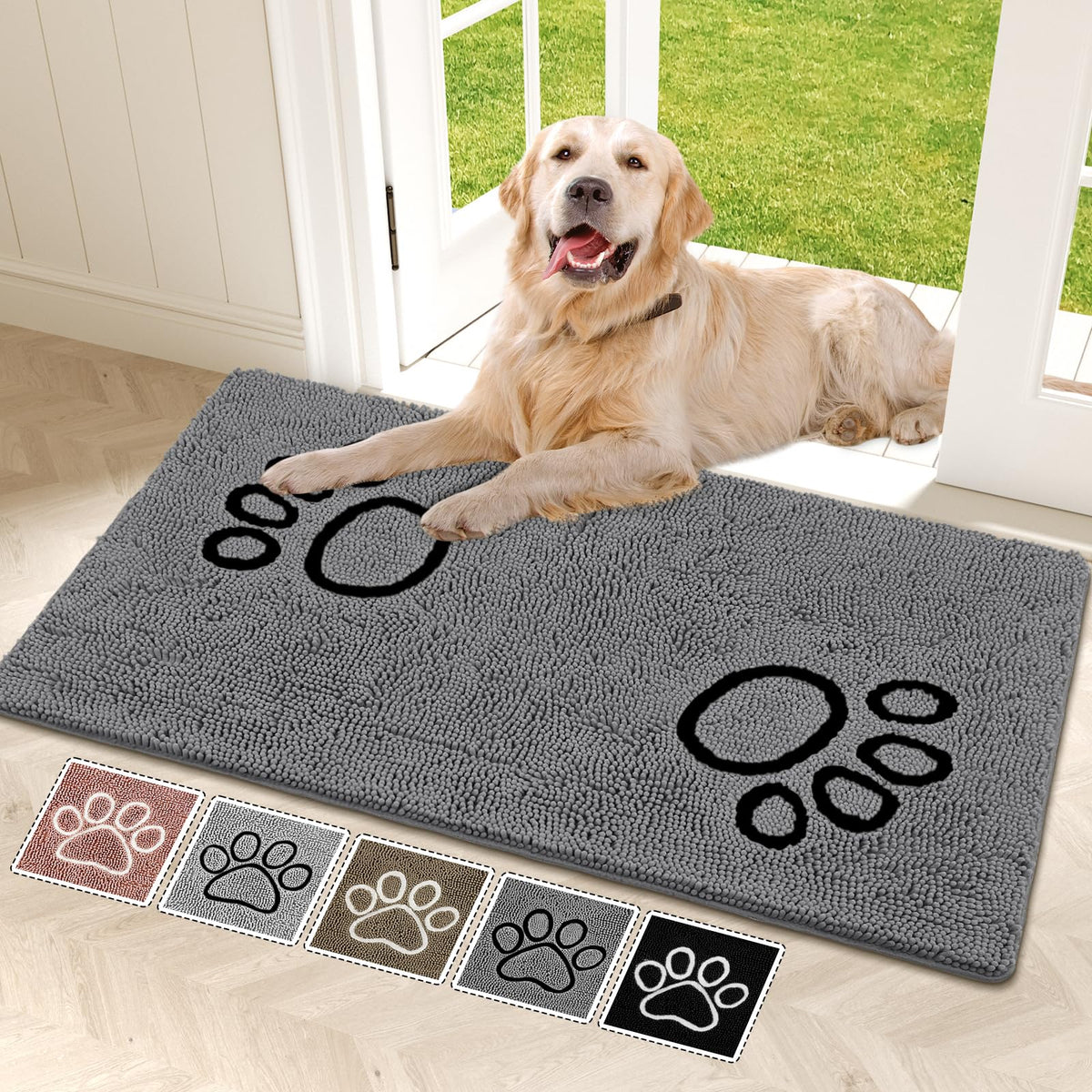 Bcoimo super absorbent dog door mat 48x30 keeps floors dry after muddy paws.