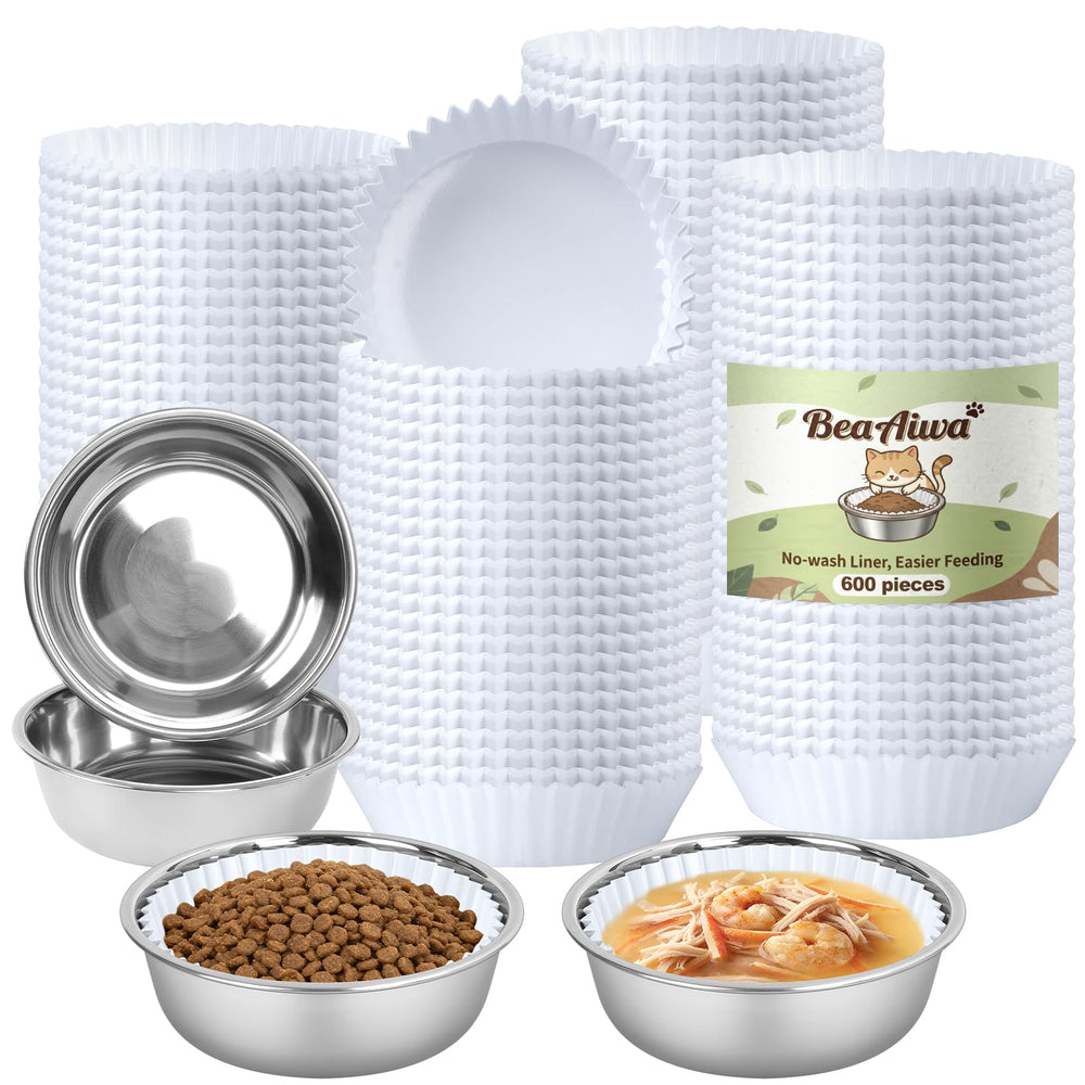 BeaAiwa bulk disposable cat bowl liners (600) for quick, clean meals.