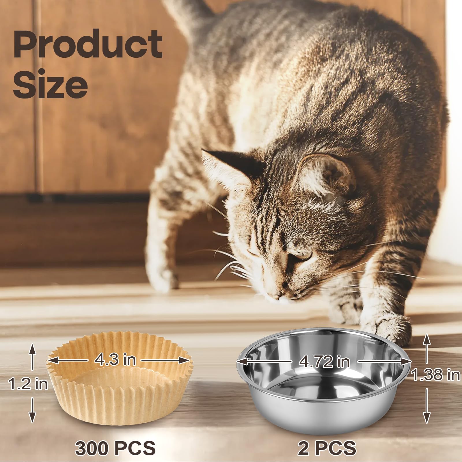 BeaAiwa stainless steel cat bowls 2-pack highlight durable, easy to clean dining for pets.