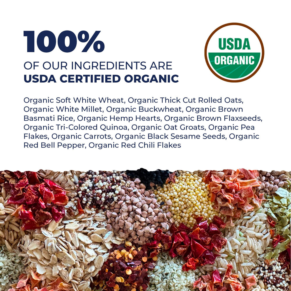 Beakology Wild Wellness parakeet food — certified organic seal signaling trusted sourcing