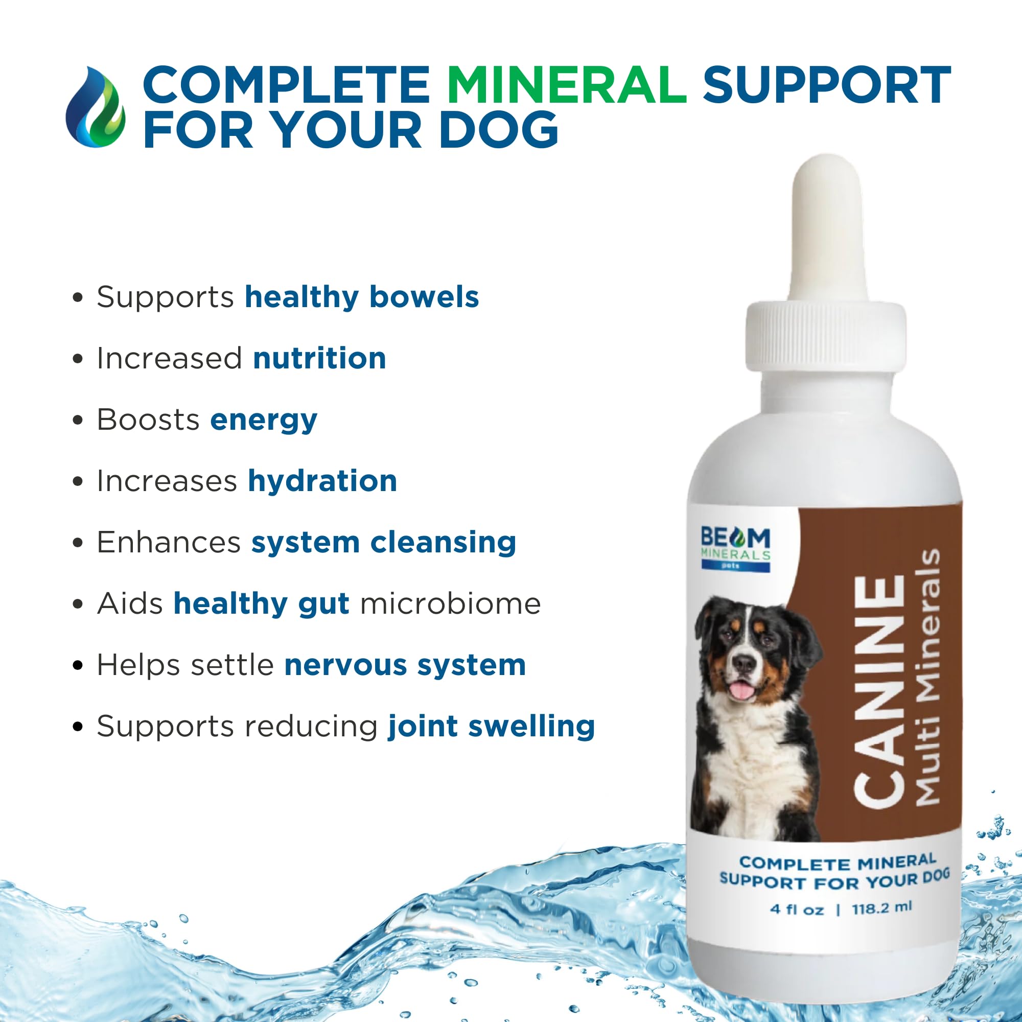 Beam Minerals dog owner holding bottle conveys routine supplement planning.
