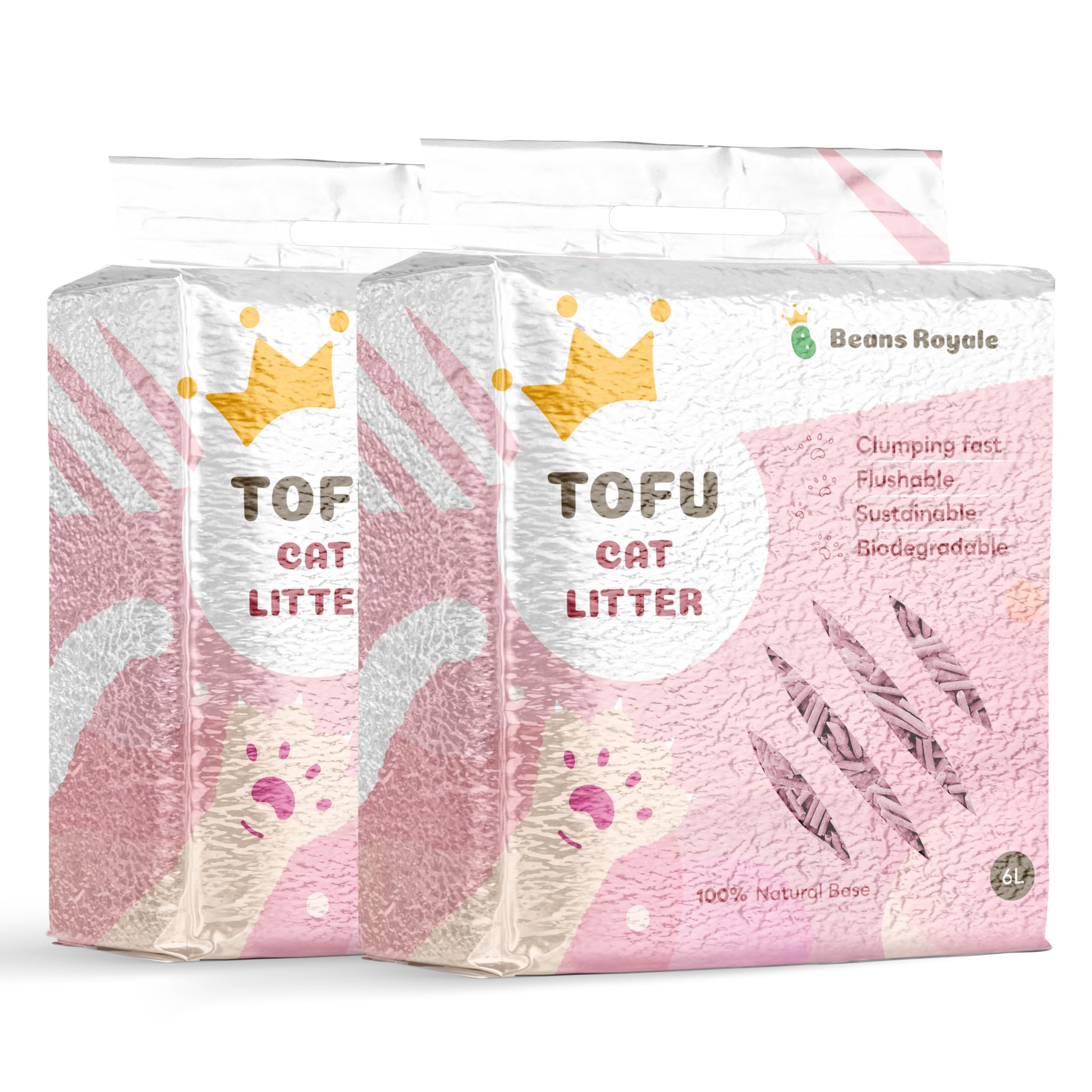 Beans Royale peach tofu cat litter pack ready for use