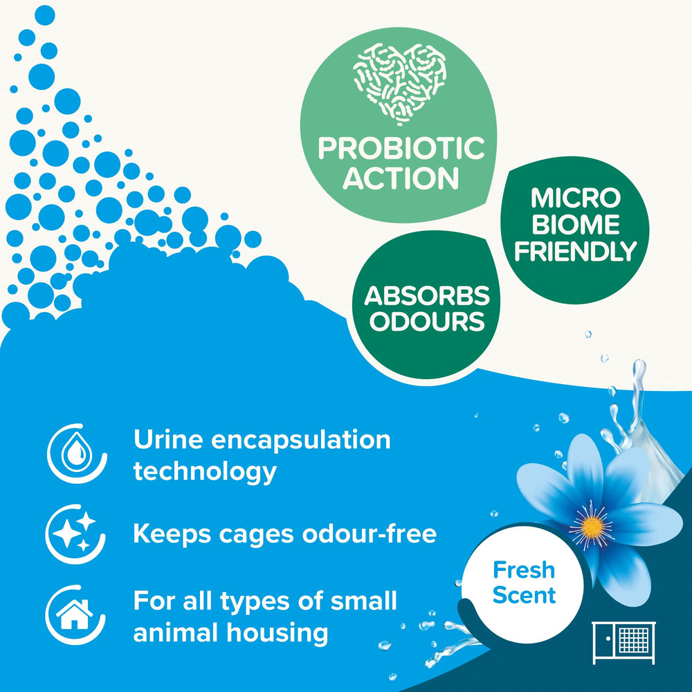 Beaphar Cage Fresh Granules with microbes actively reducing odours.