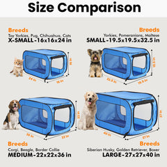 Beatrice Home Fashions blue crate with dual zippered doors for simple pet access.