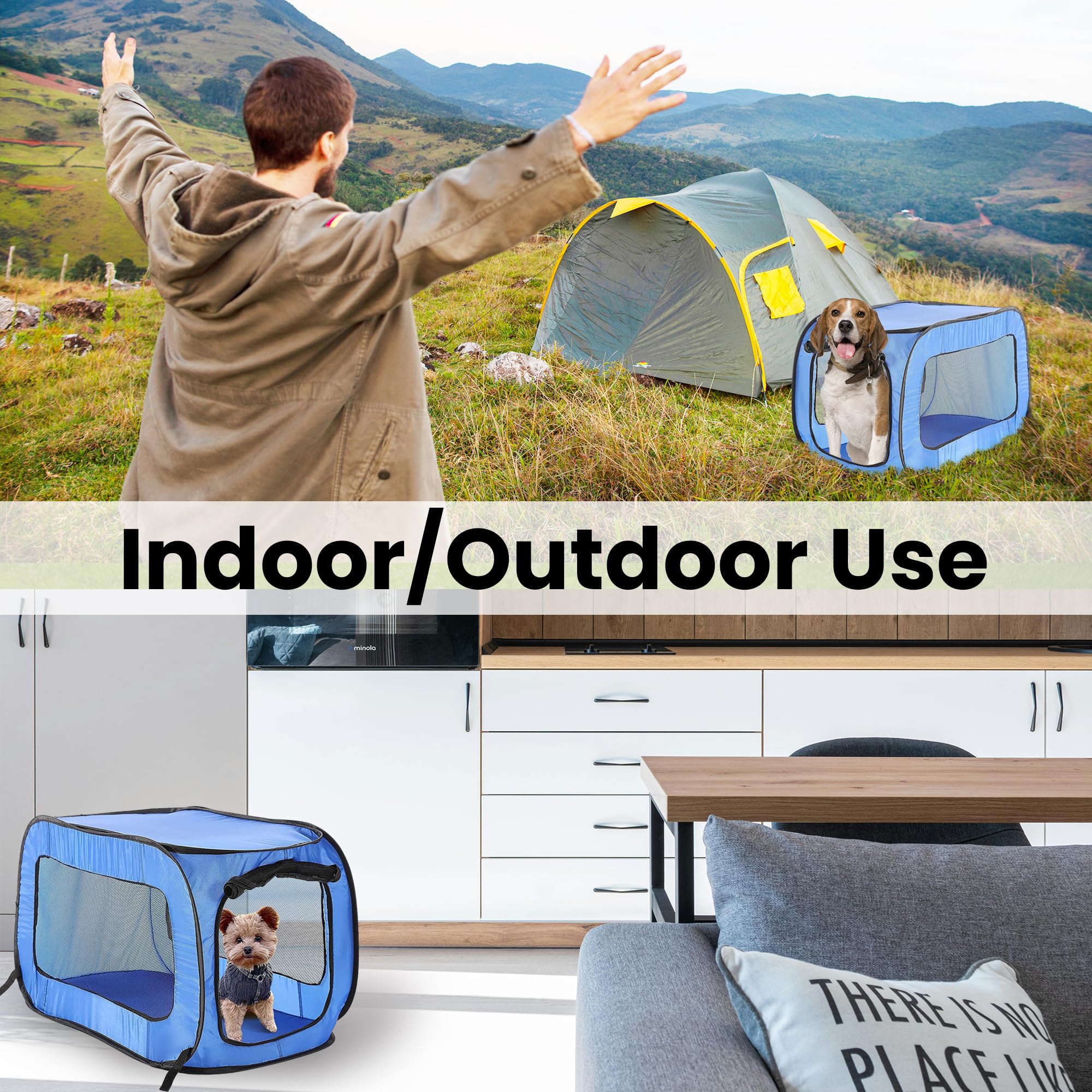 Beatrice portable kennel blue sized for medium to large pets.