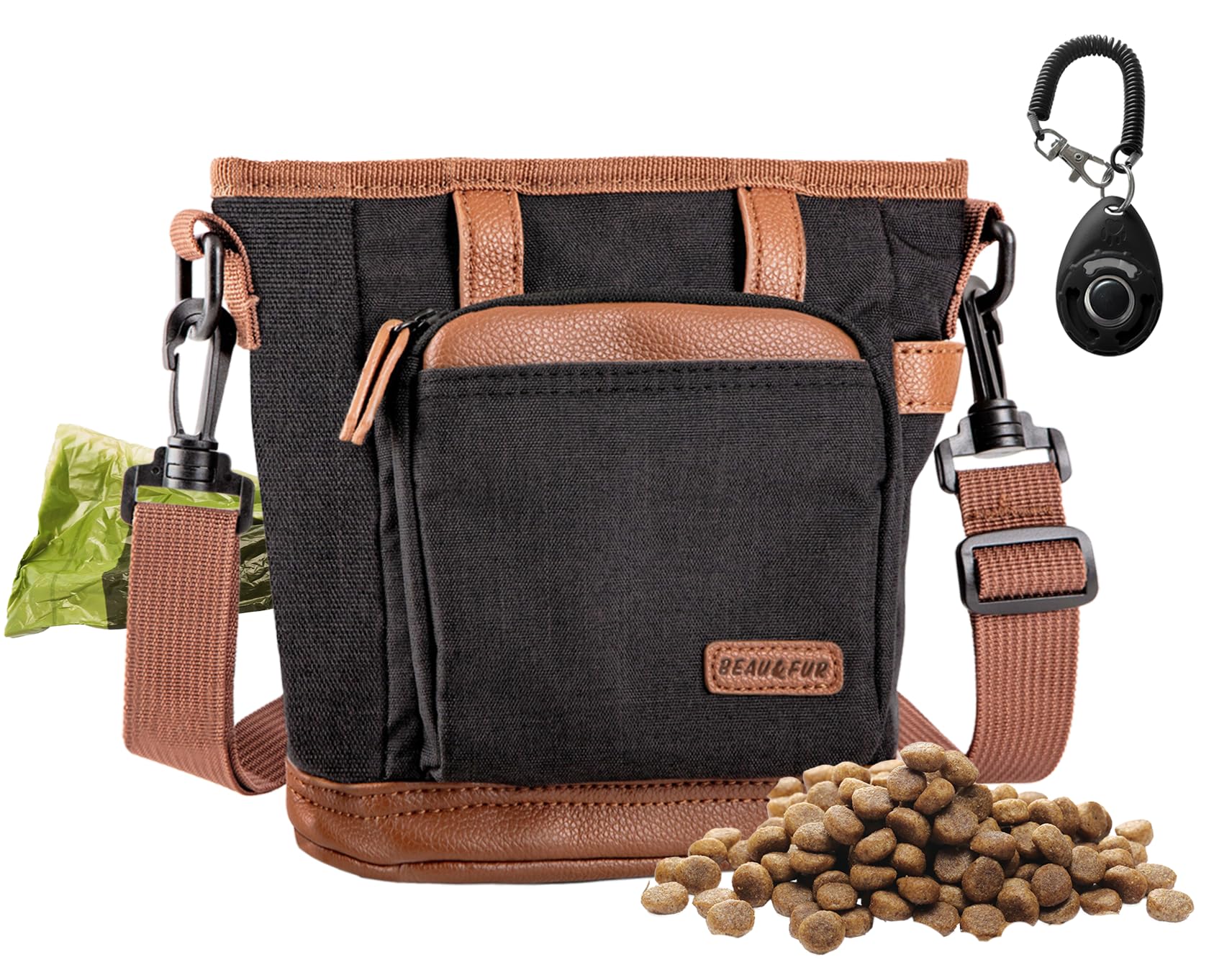BEAU&FUR large dog treat pouch with clicker for training on walks