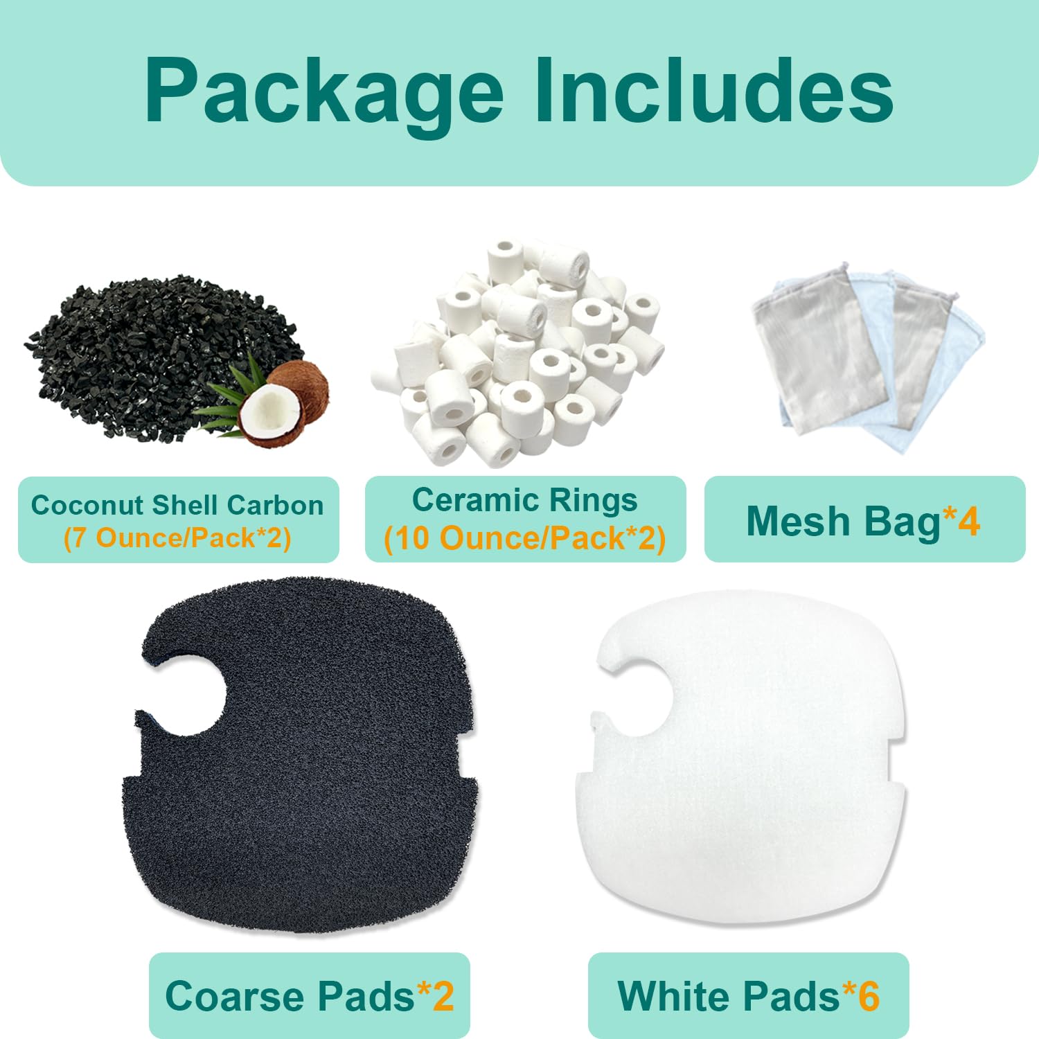 Beaufan activated carbon pads highlight odor control for clearer freshwater and saltwater tanks.