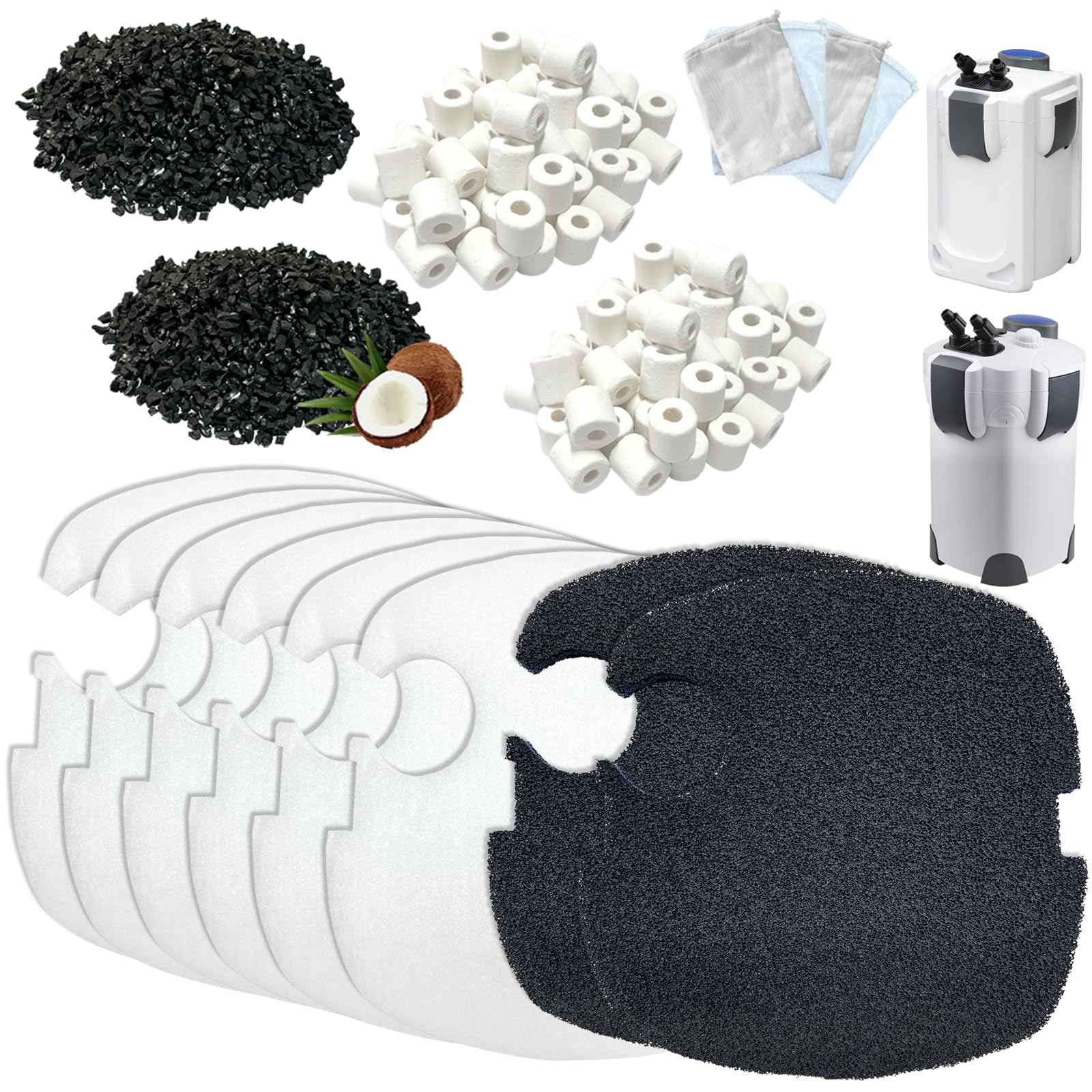 Beaufan aquarium filter media kit close-up shows complete replacement set for clean water.
