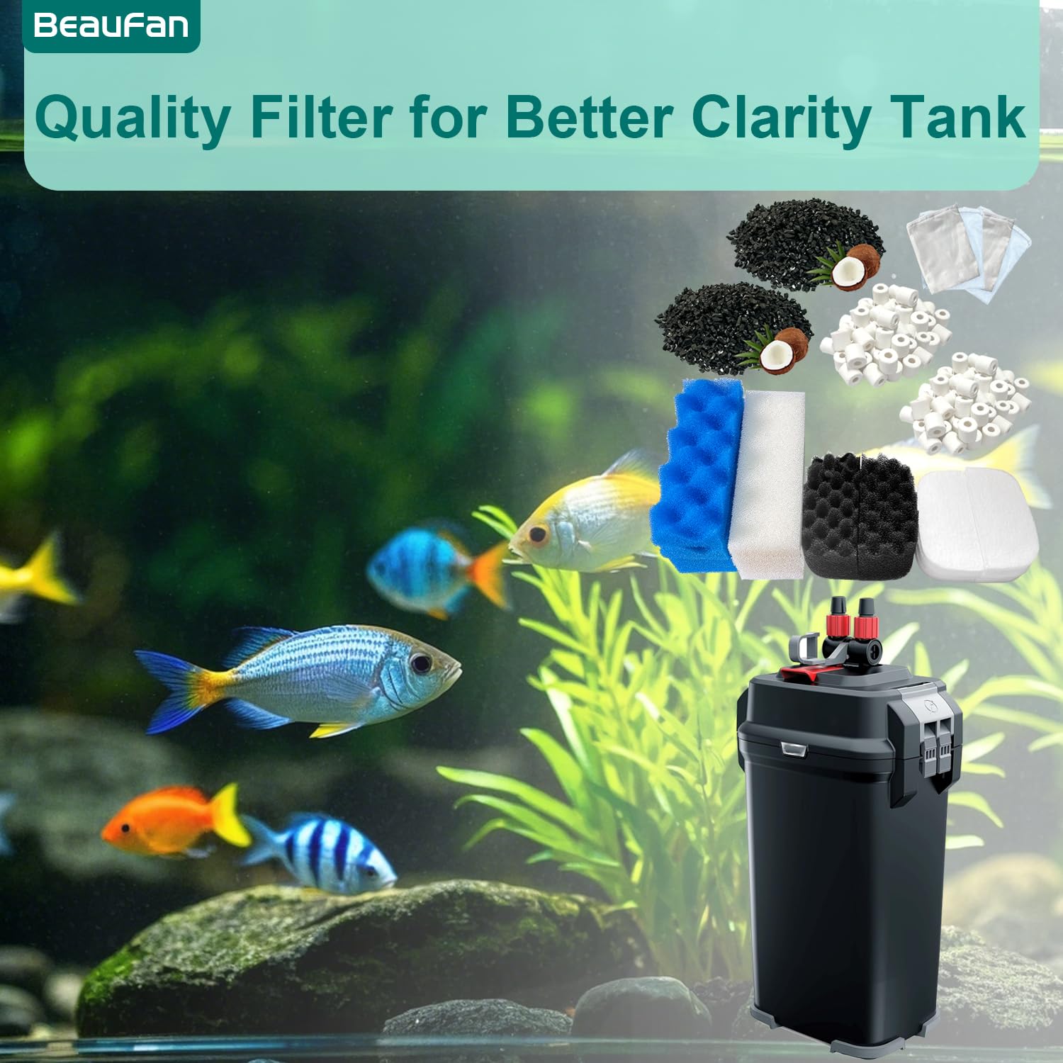 Beaufan aquarium media kit ceramic rings for enhanced filtration surface.