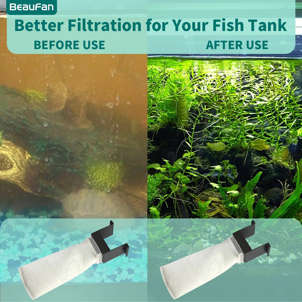Beaufan aquarium setup showing ready-to-install filter bag for quick replacement.